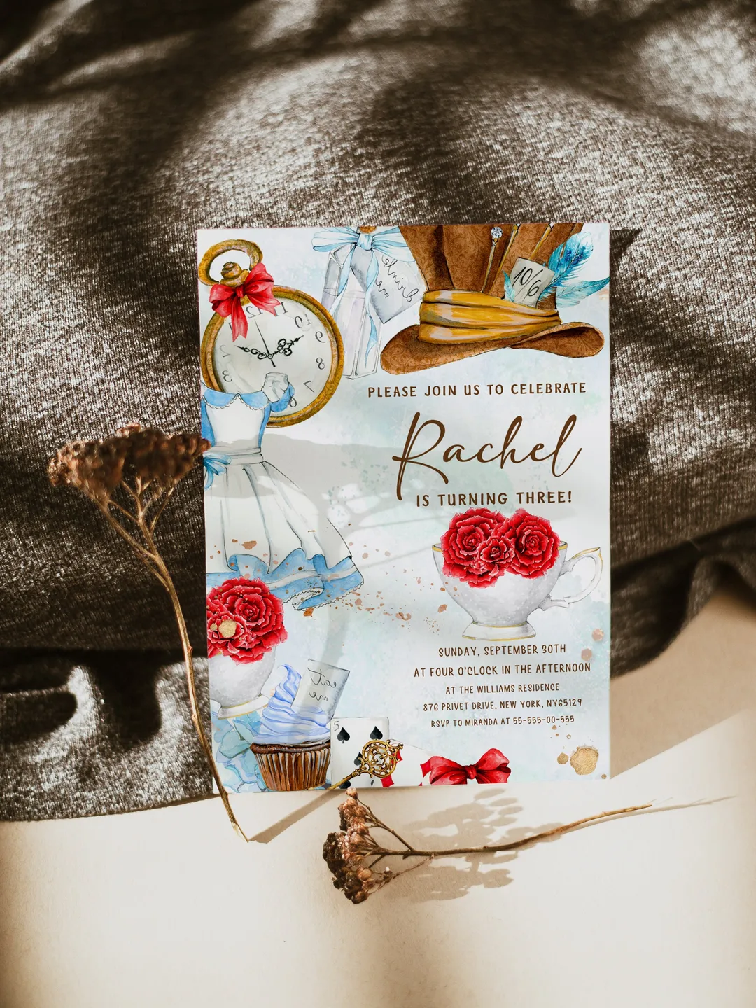 Editable Alice in Wonderland Birthday Party Invitation; Alice Tea Party 1st Girl Birthday Onederland Birthday Invitation Instant Download