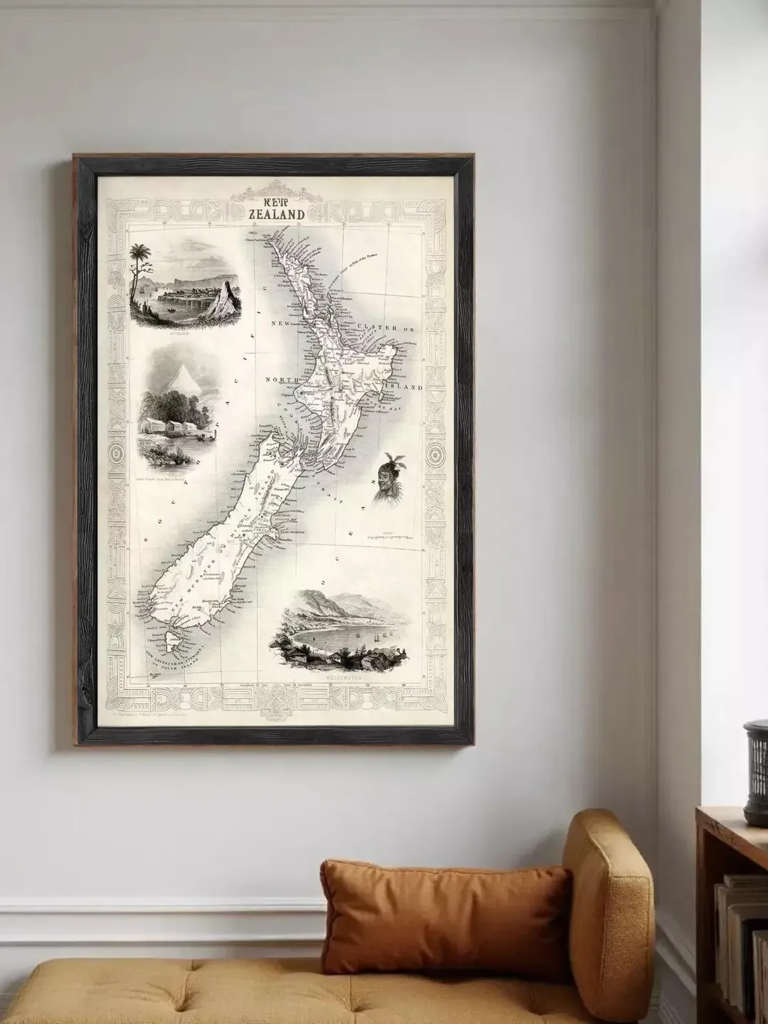 Vintage New Zealand Map Print, Old Wall Map 1851