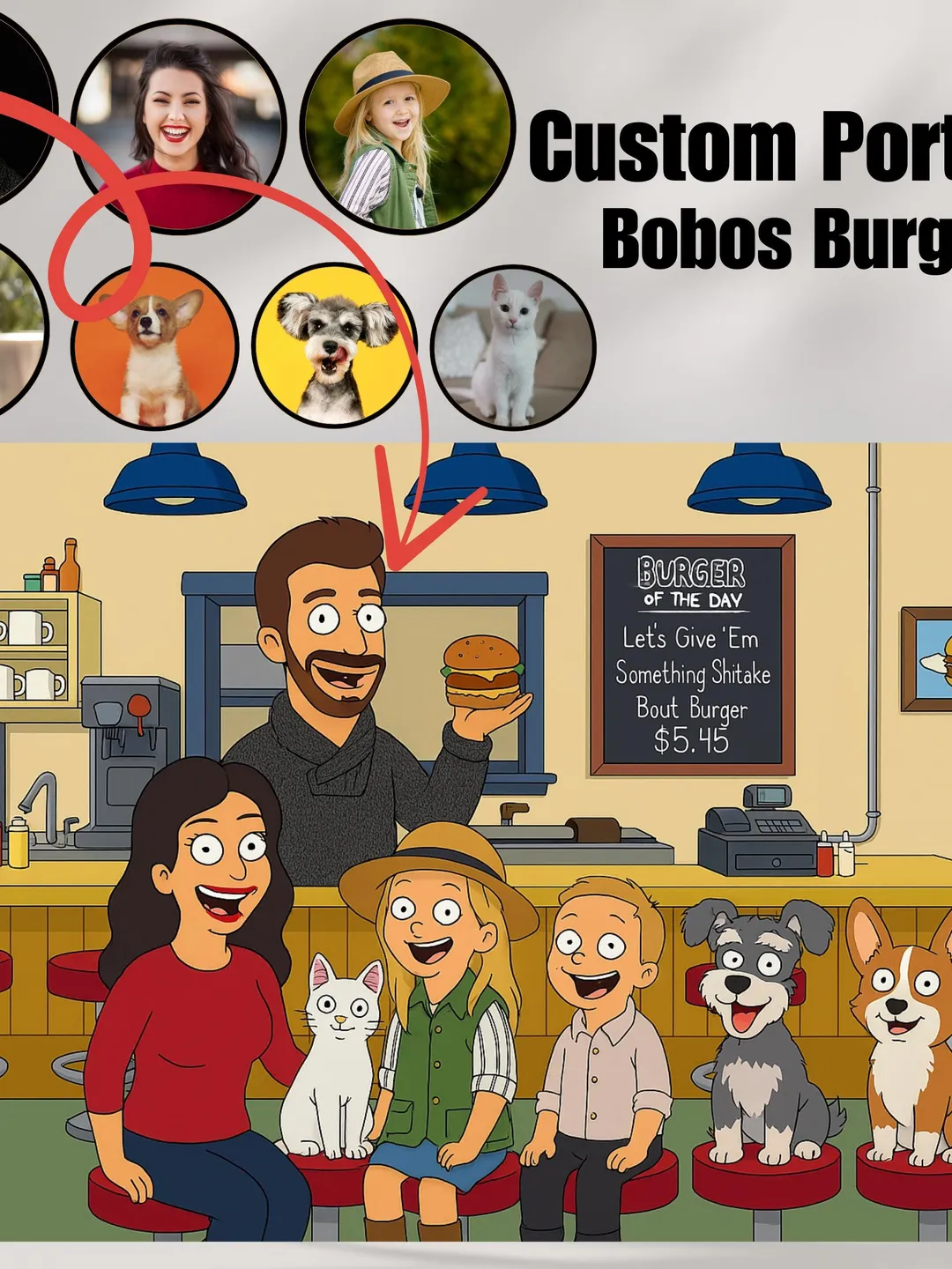 Custom Portrait, Bob's Burgers, Marge Personalized, Couples, family, Kids, Friends, Pets, unique gift, birthday, anniversary, wall art