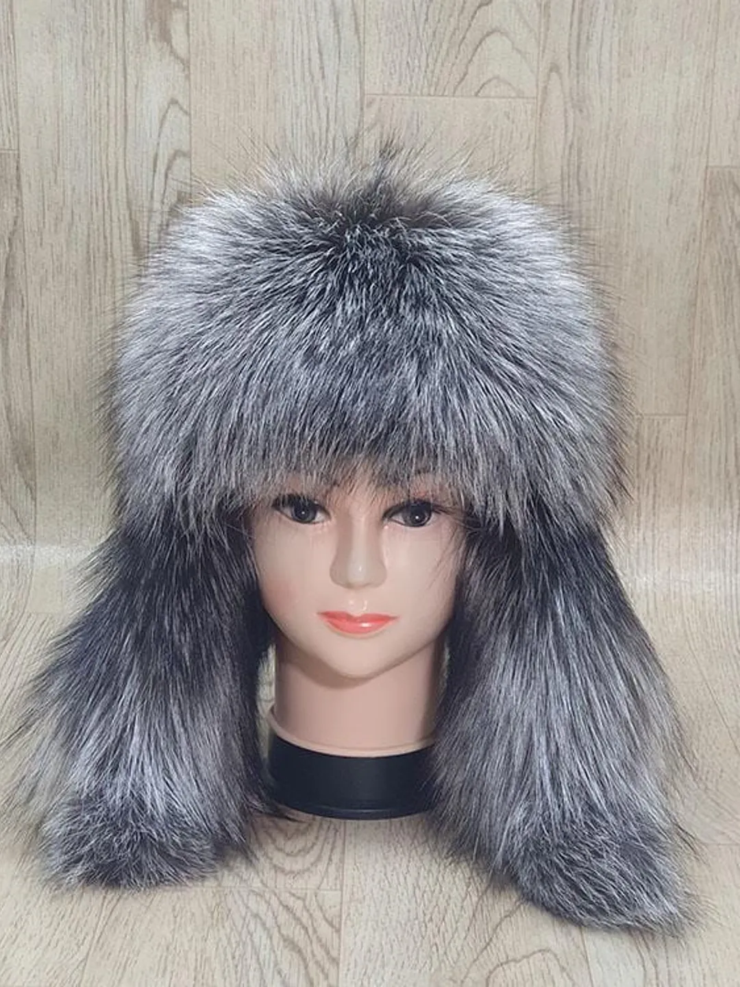 Women's Silver Fox Hat. Fur hat for Winter. Top of the hat is genuine leather. Hat with a pompom. Model Zimushka, Warm, Comfortable, Fashion