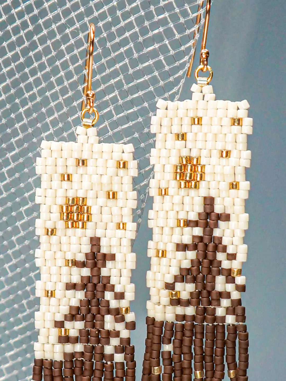 Trees-Patterned matte brown pine Japanese Bead and sterling Silver Earrings A Fusion of Elegance and Nature