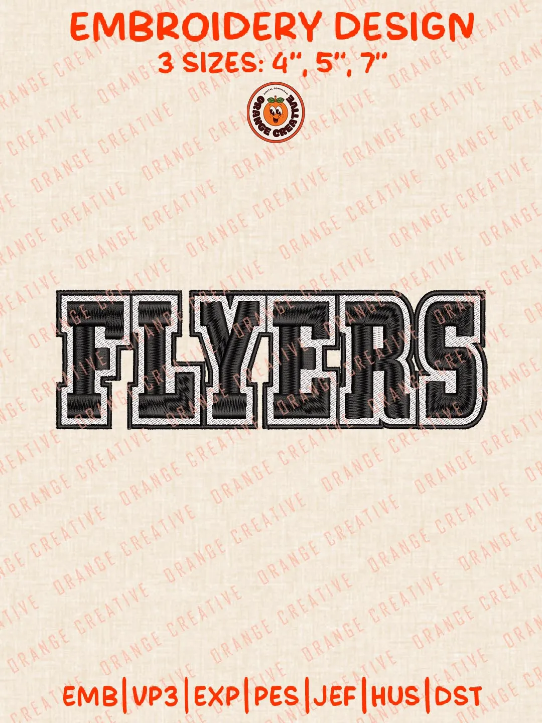 NHL Flyers Text Logos Embroidery Designs, NHL Philadelphia Flyers Team Logo Embroidery Files, Machine Embroidery Design File, 4 Sizes, Custom Size, Digital Download