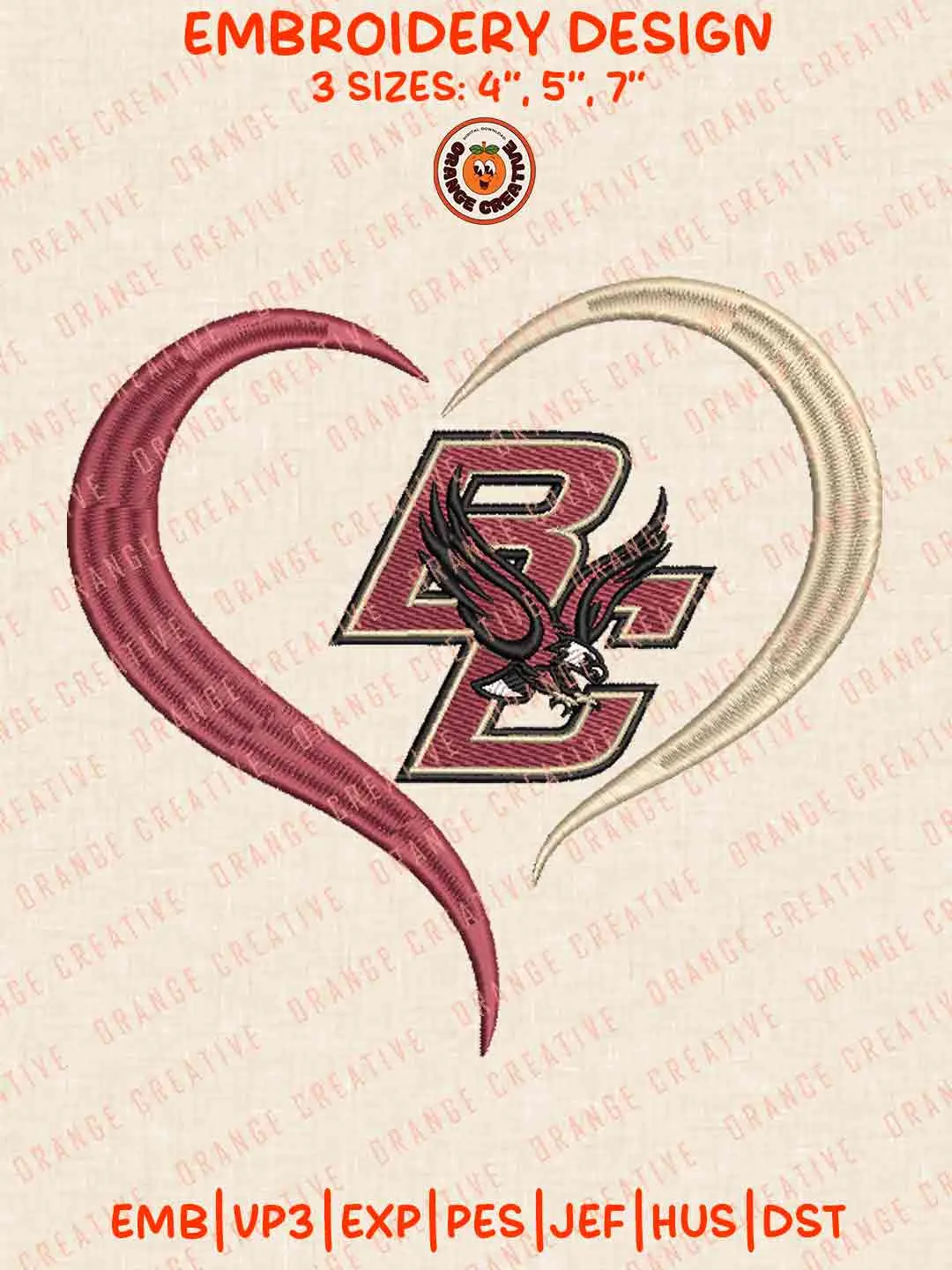 NCAA Boston College Eagles Heart Embroidery Files, NCAA Boston College Embroidery Design, Machine Embroidery Design File, 4 Sizes, Custom Size, Digital Download