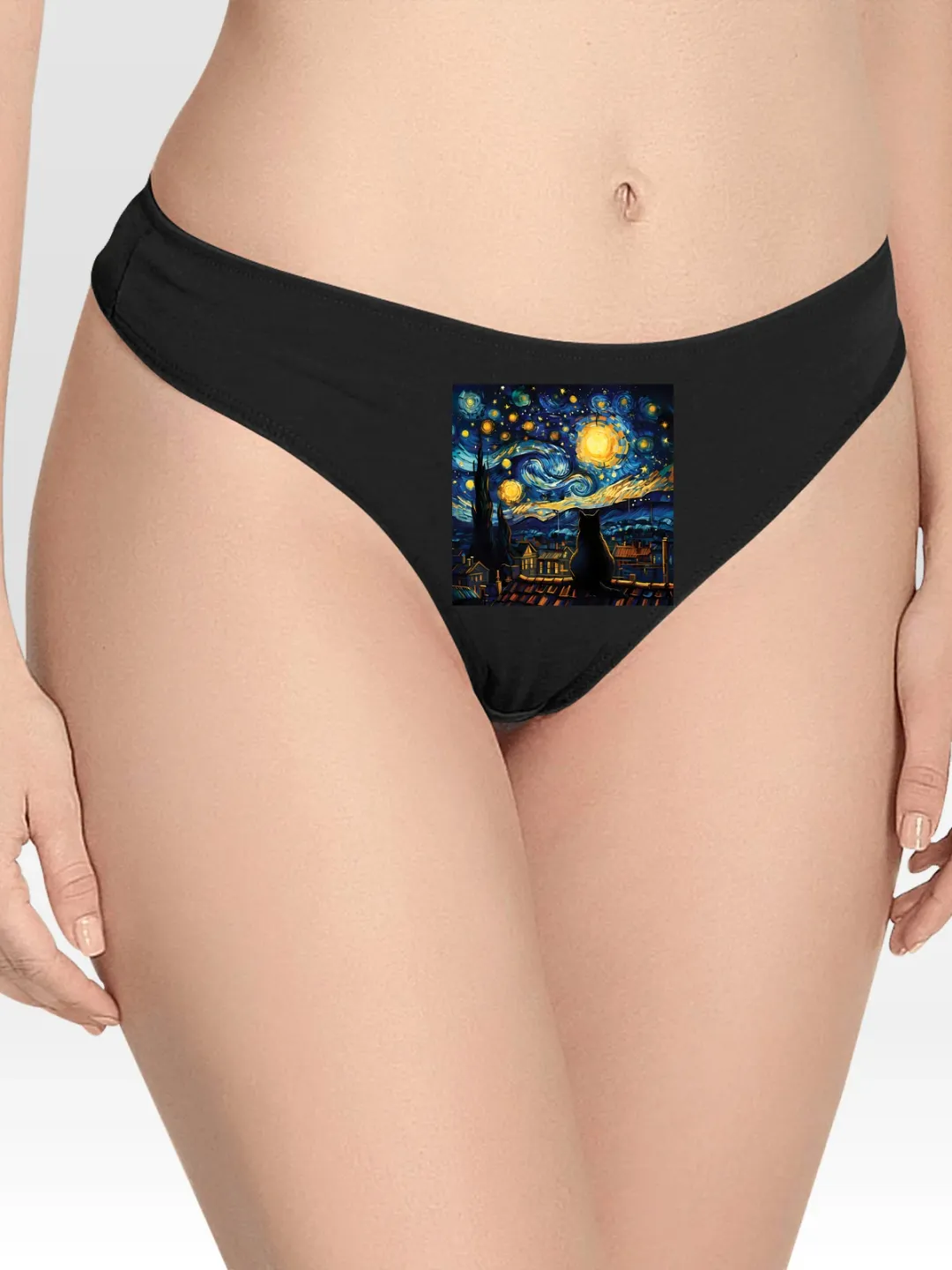 Van Gogh Cat Lingerie Thong