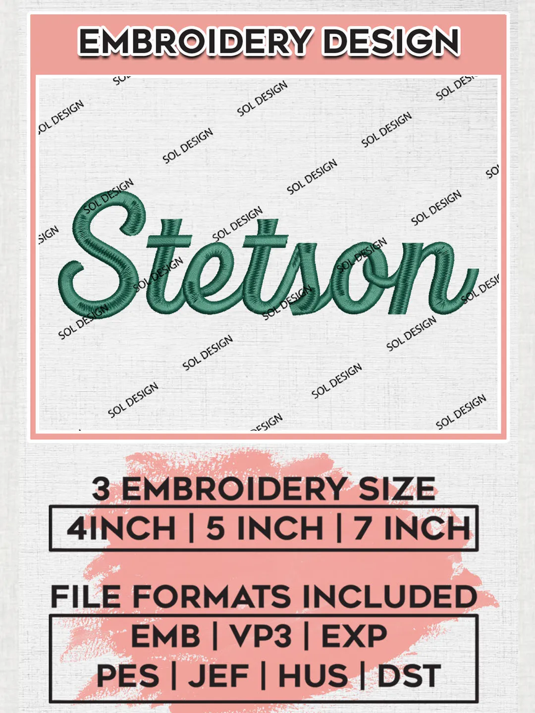 NCAA Stetson Team Word Logo Embroidery Design Files, NCAA Stetson Hatters Machine Embroidery, NCAA Teams, 3 sizes, NCAA Machine embroidery designs, Digital Download