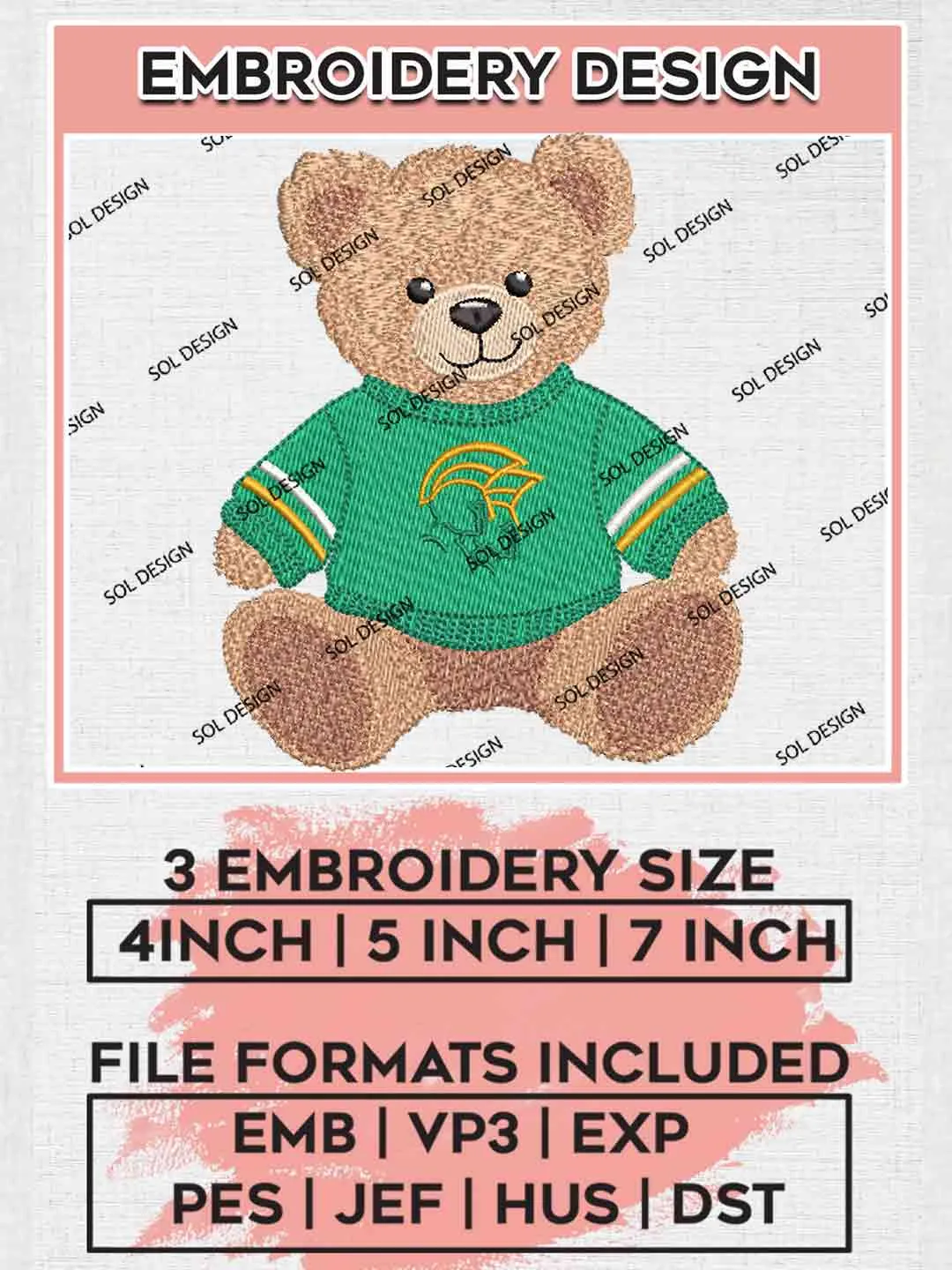 NCAA Norfolk State Spartans Teddy Bear Designs, NCAA Norfolk State Spartans Logo Embroidery files, NCAA Team, College Football Team Machine embroidery designs, Digital Download