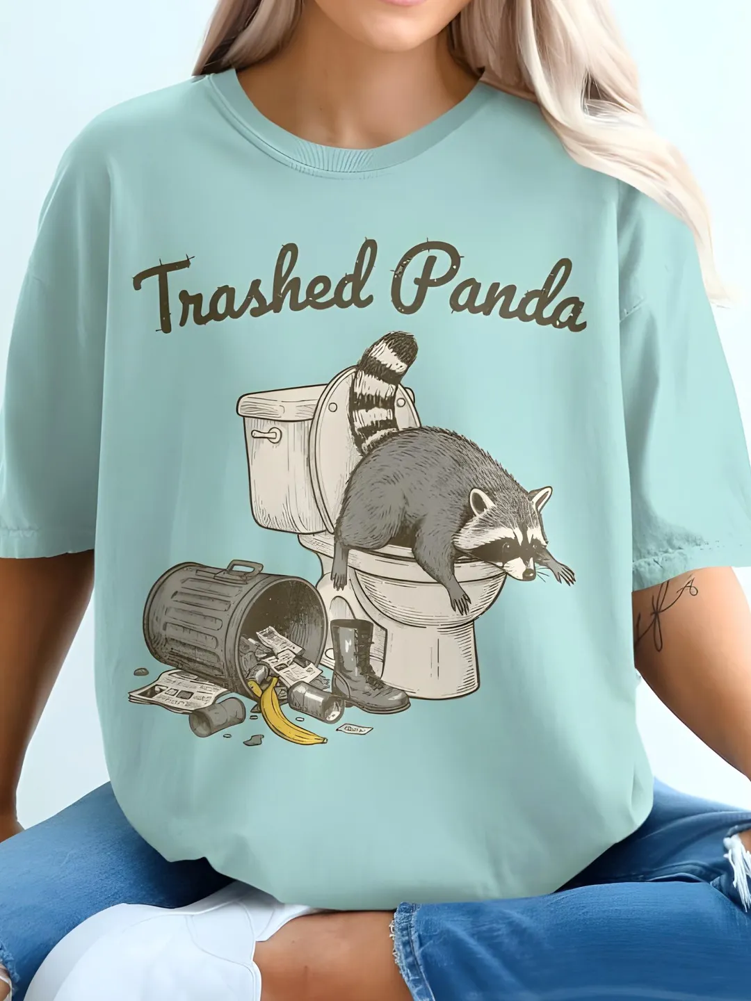 Trashed Panda Raccoon Illustration PNG SVG, Funny Trash Panda Wall Art ...