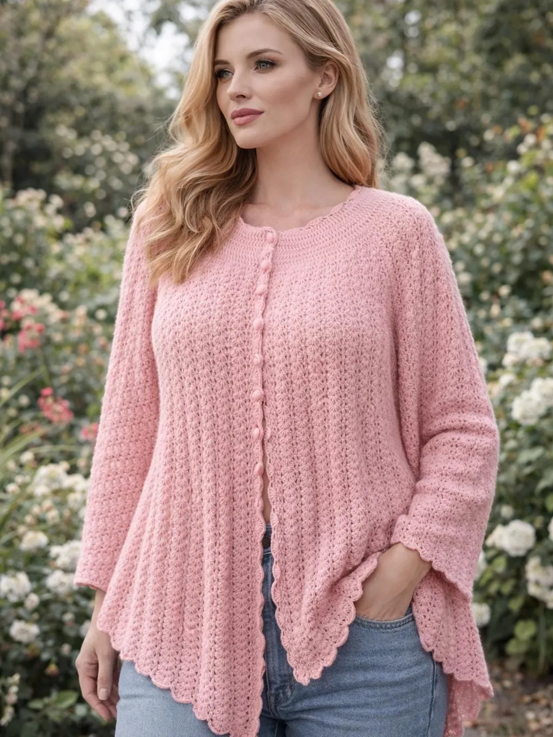 Handmade Crochet kimono | Soft Pink Knit Cardigan | Cozy Winter