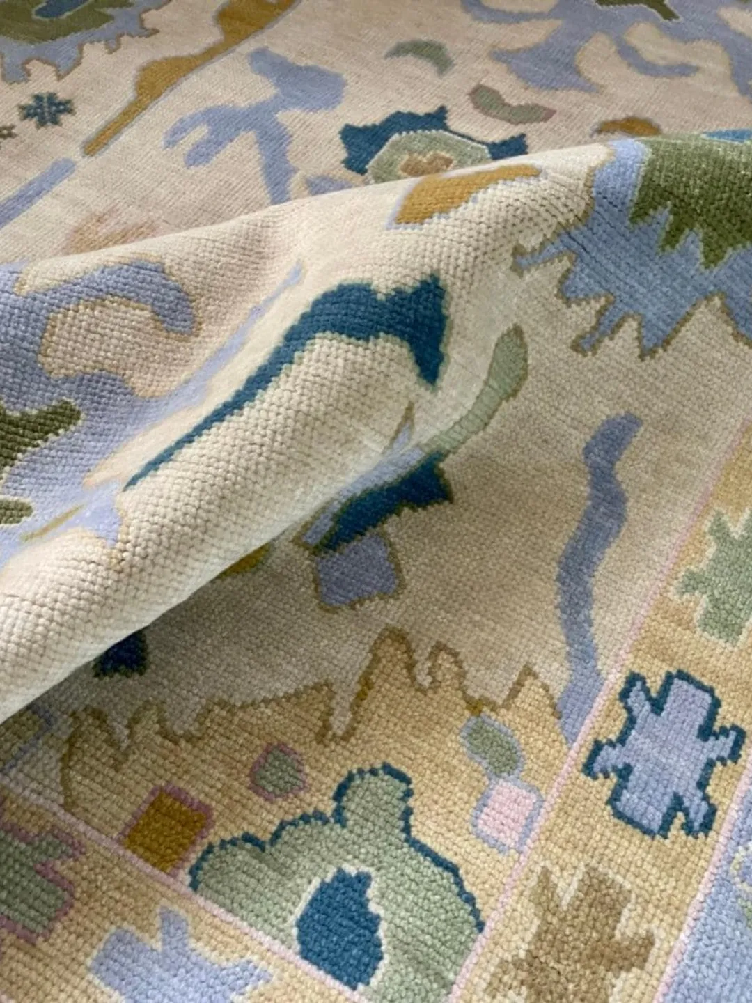 Periwinkle Modern Rug Hand-Knotted Wool Oushak Rug, Periwinkle Blue Gold, Eclectic Nursery Decor