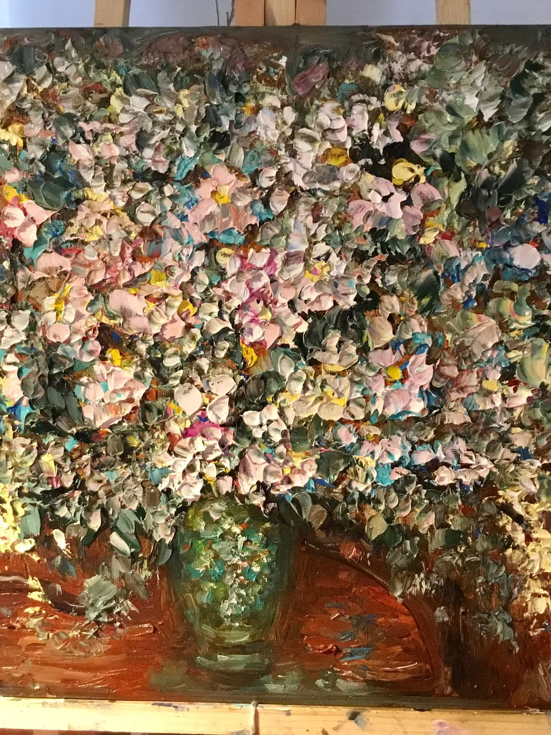 Bouquet of flowers in a vase, original oil painting on canvas board ...