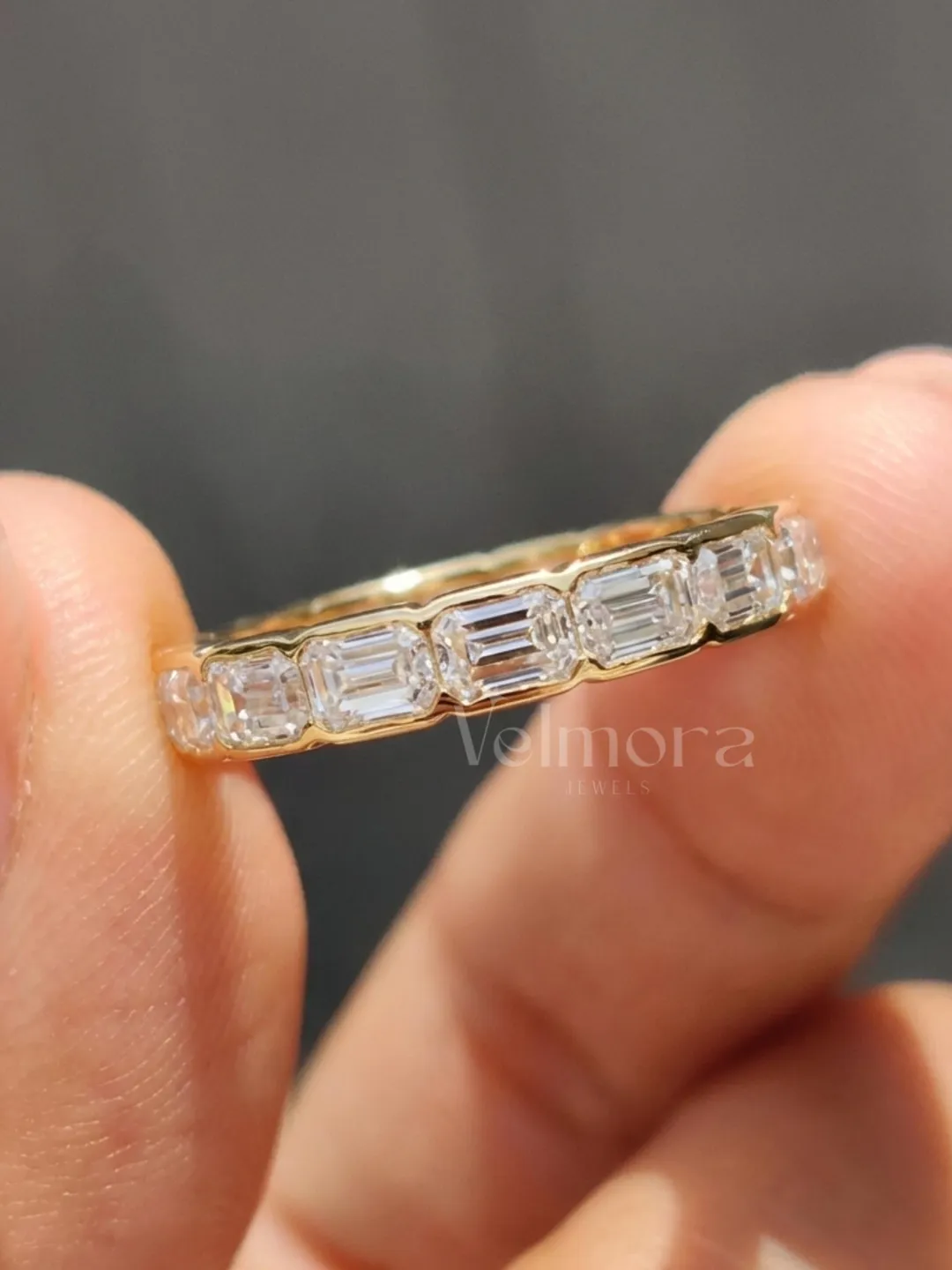 Emerald Cut Eternity Band, Minimalist Stacking Wedding Ring, Modern Bridal Anniversary Gift for Her