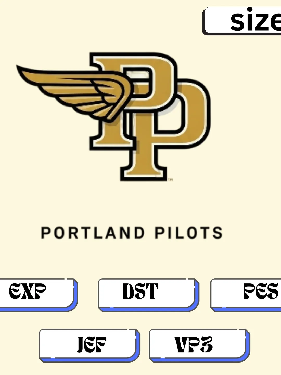 Portland Pilots Winged Logo Embroidery Pattern | Multi-Size Machine Digitized File | DST, PES, JEF, EXP, VP3
