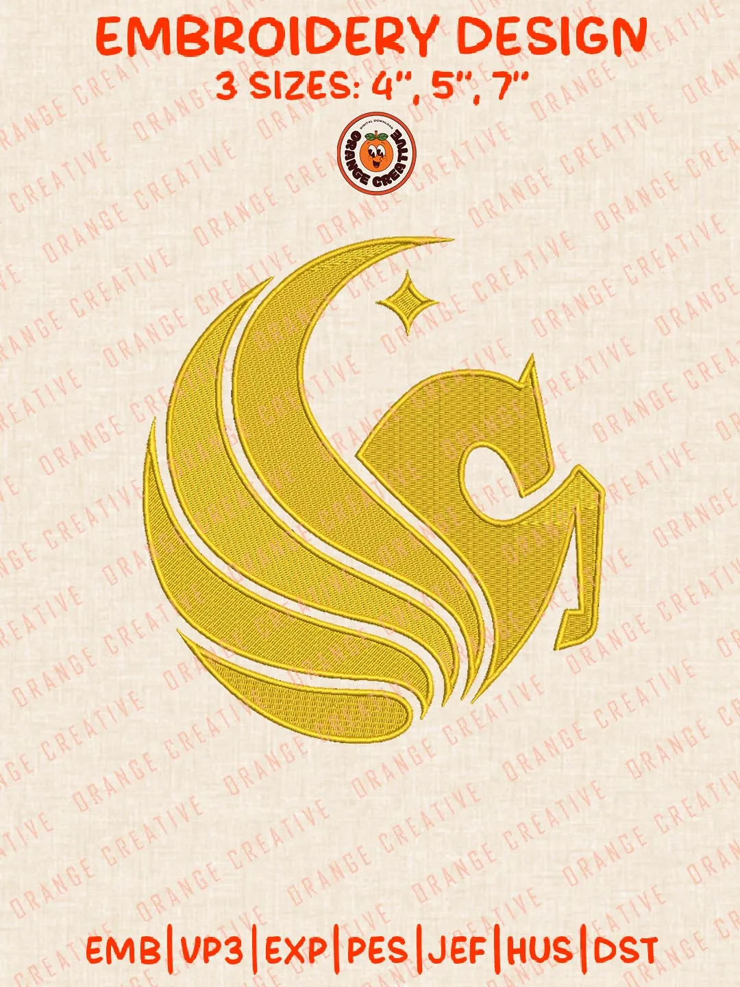 UCF Knights Logo Embroidery Design, NCAA Team Logo Embroidery Design, Machine Embroidery Design File, 4 Sizes, Custom Size, Digital Download