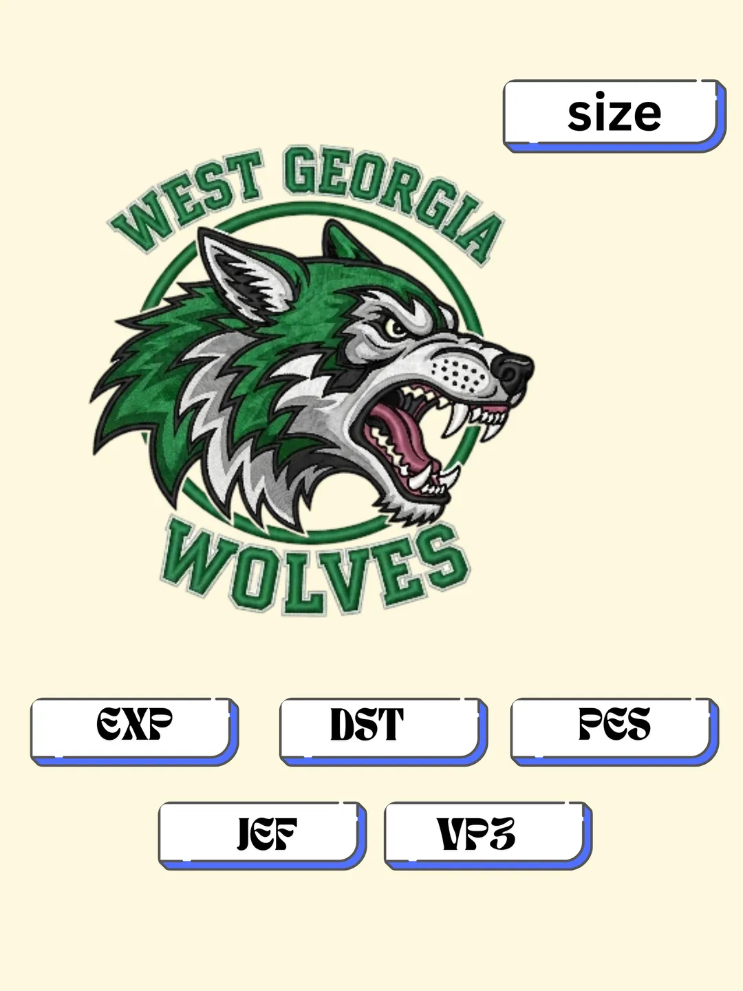 Wolves Dst West Georgia Wolves Logo Embroidery Design Digitized Mascot Pattern For ...