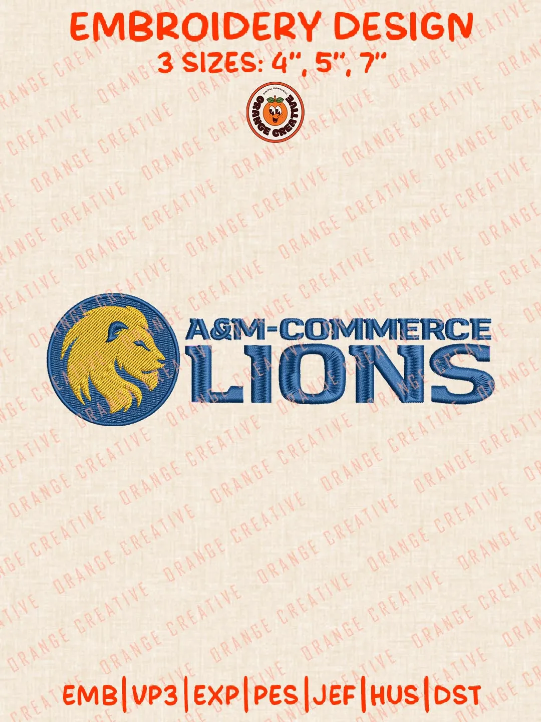 NCAA East Texas A&M Lions Embroidery Design, NCAA Team Logo Embroidery Design, Machine Embroidery Design File, 4 Sizes, Digital Download