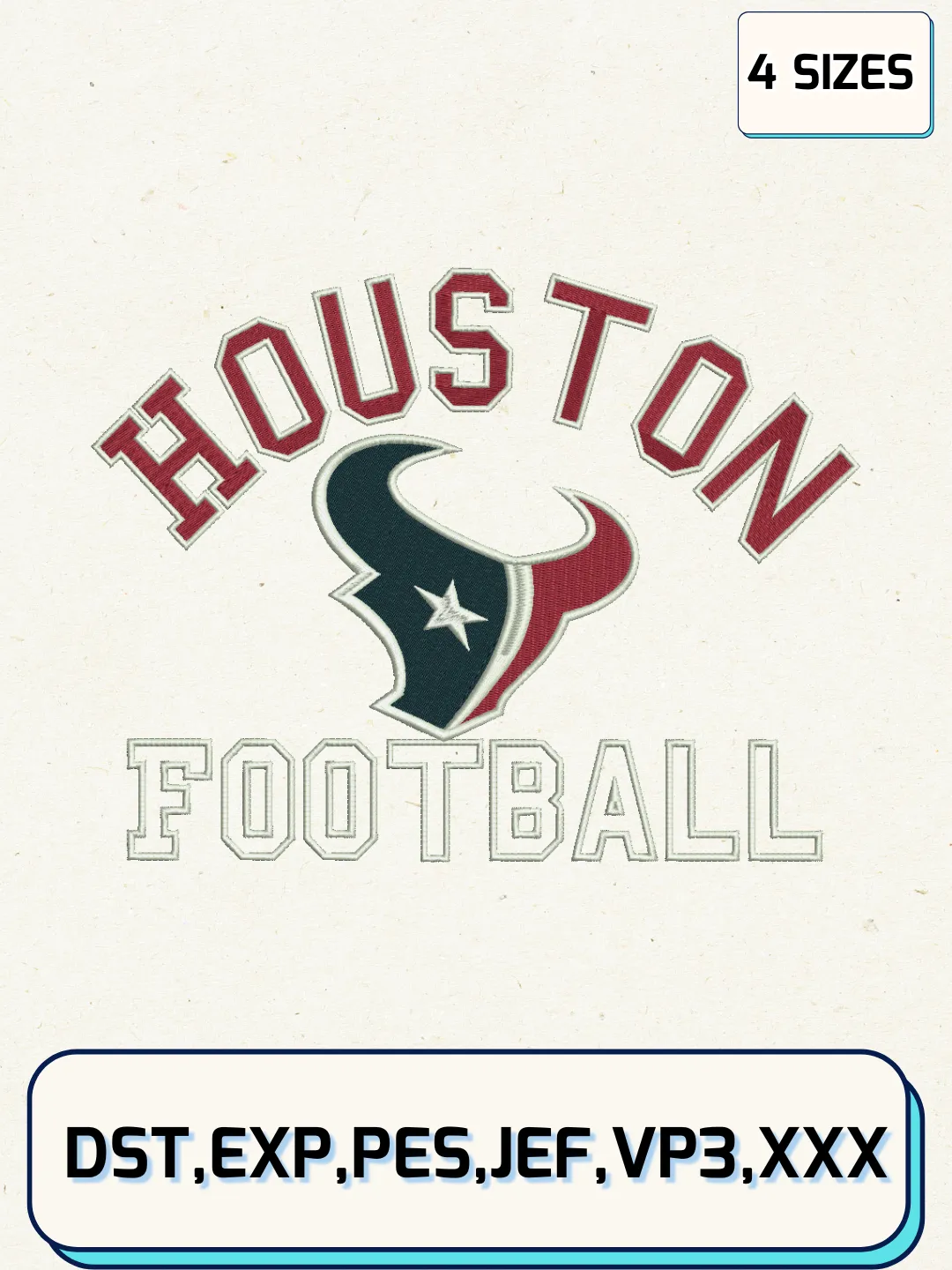 Houston Texans Logos Embroidery Design Files, NFL Logos Embroidery Designs, Machine Embroidery Files, 4 Sizes