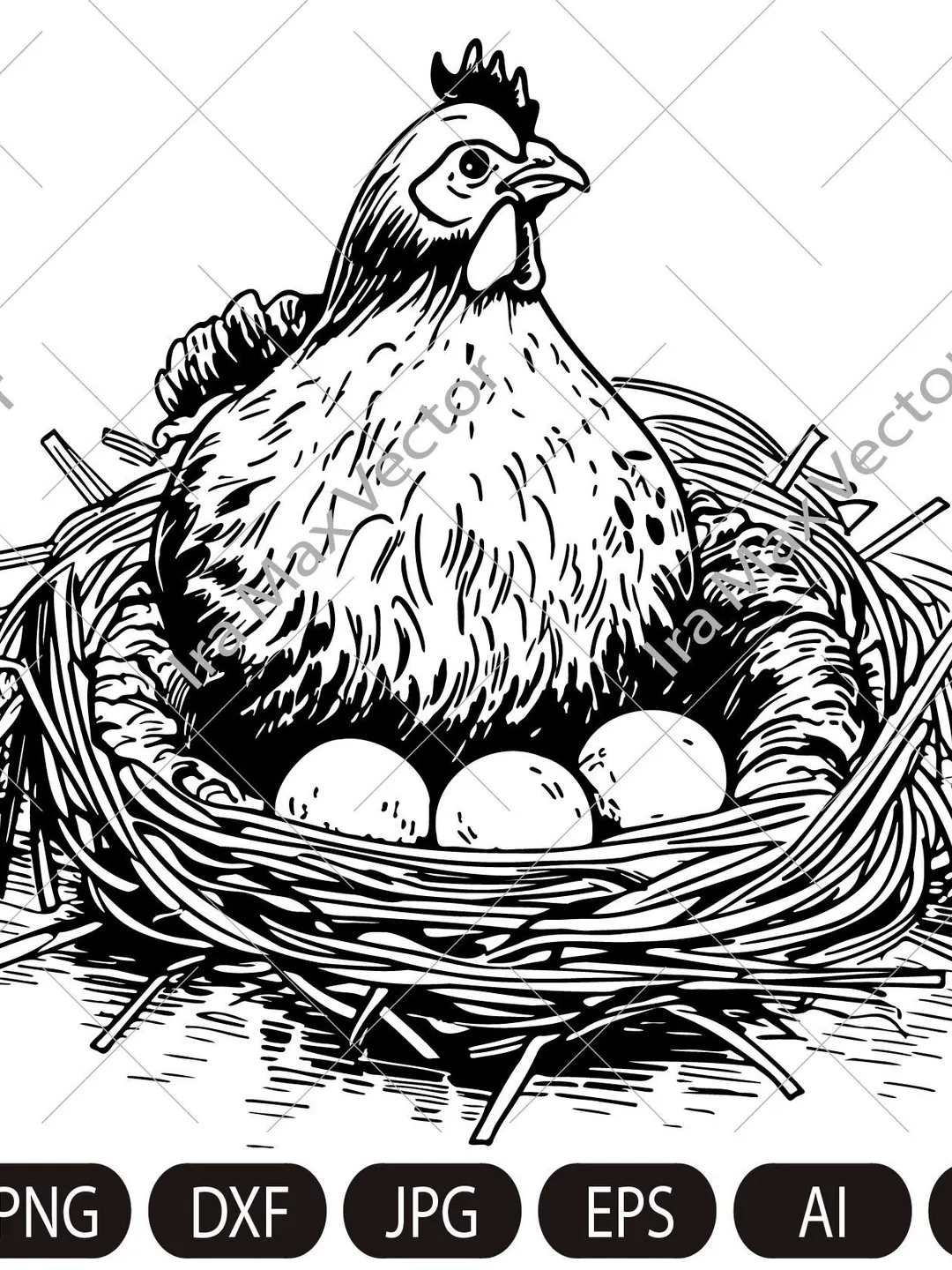 Hen Laying Eggs in a Nest Chicken Clipart Instant Digital Download SVG EPS PNG pdf ai dxf jpg Cut Files