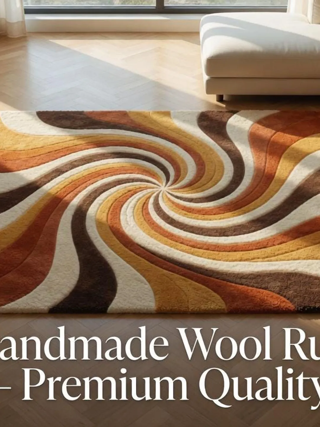 Hand Tufted Wool Swirl Rug, Mid Century Modern Abstract Geometric, Rust ...