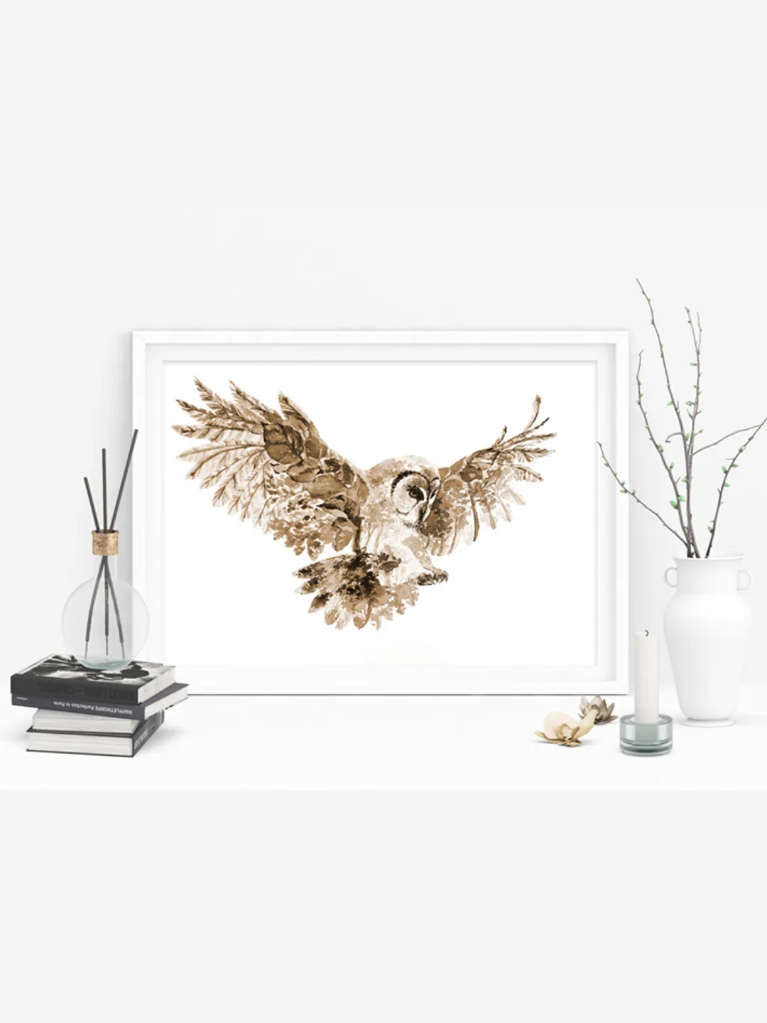 Owl Art Print, Printable Download, Sepia Watercolor Print, Wild Animal, Wall Decor, Prints Wall Art, Forest Nature Eco