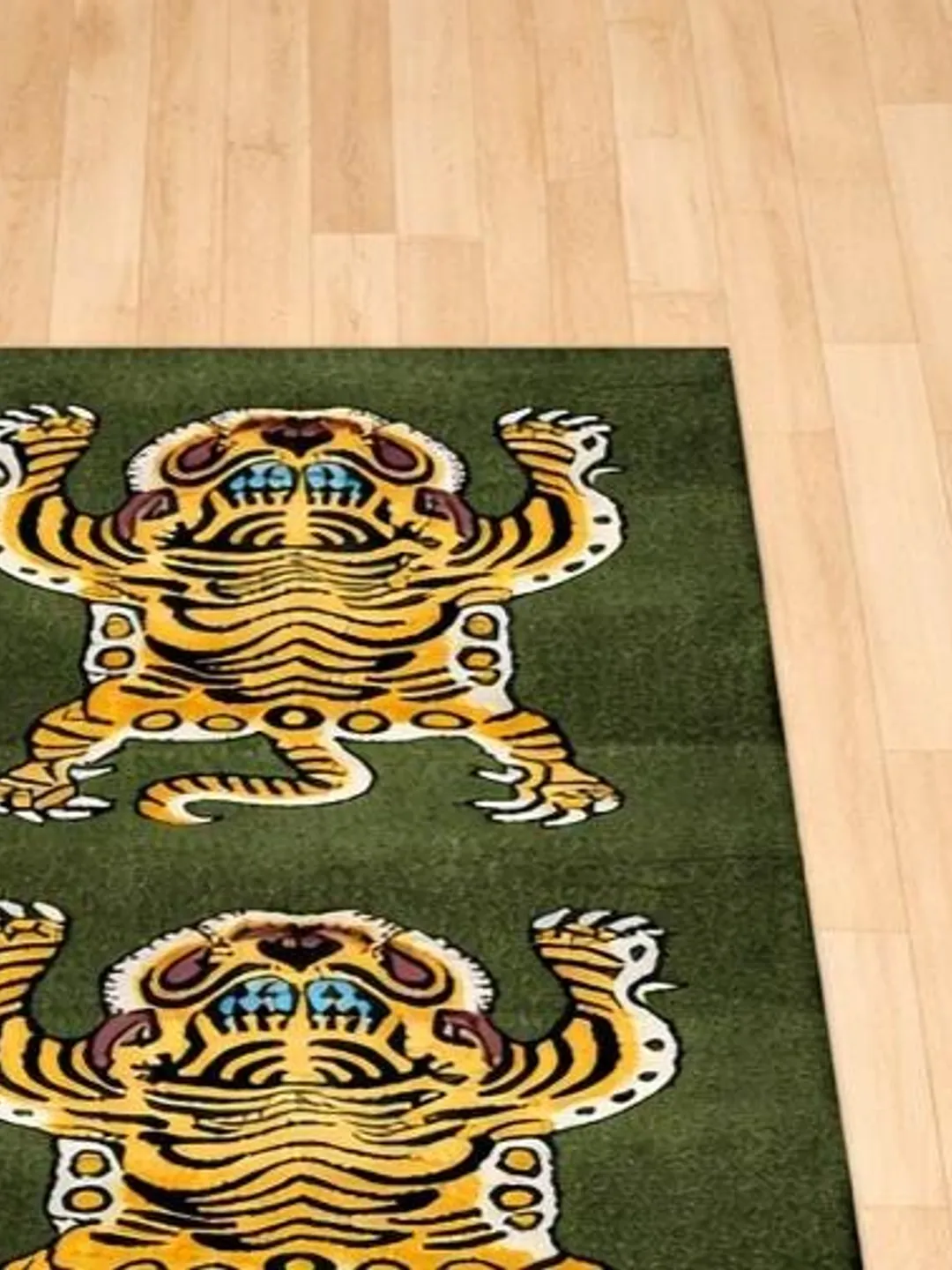 Green Tiger Runner Rug, Tibetan Tiger, Handmade Wool Asian Art Hallway ...