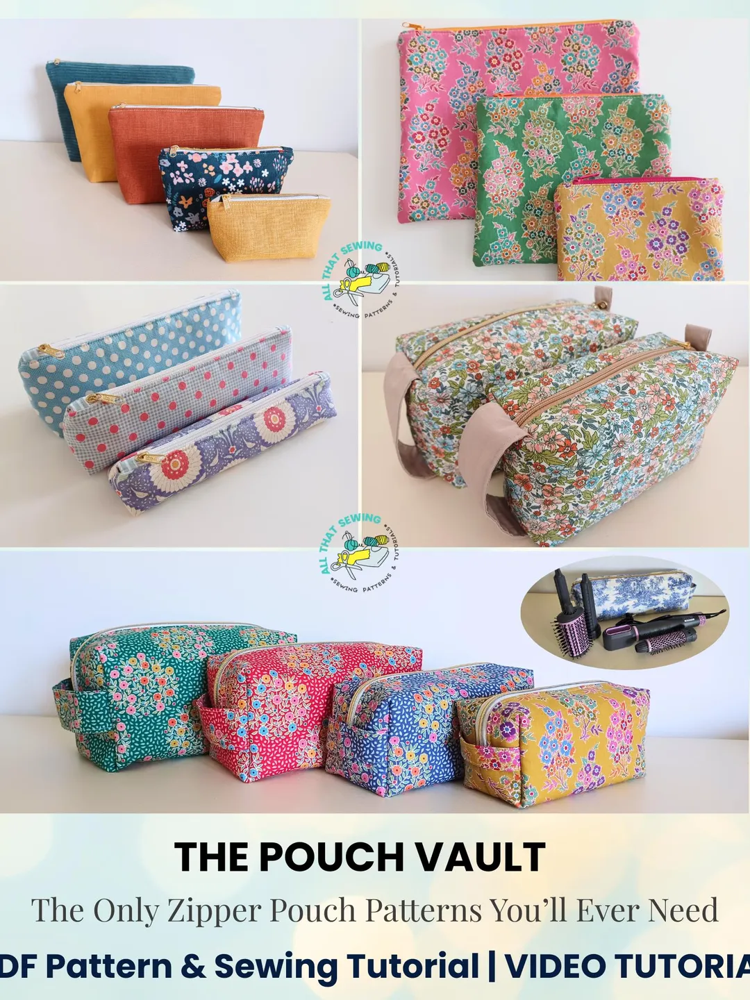 Zipper Pouch Set Pattern, Easy Zipper Pouch for Beginner Sewing Pattern ...