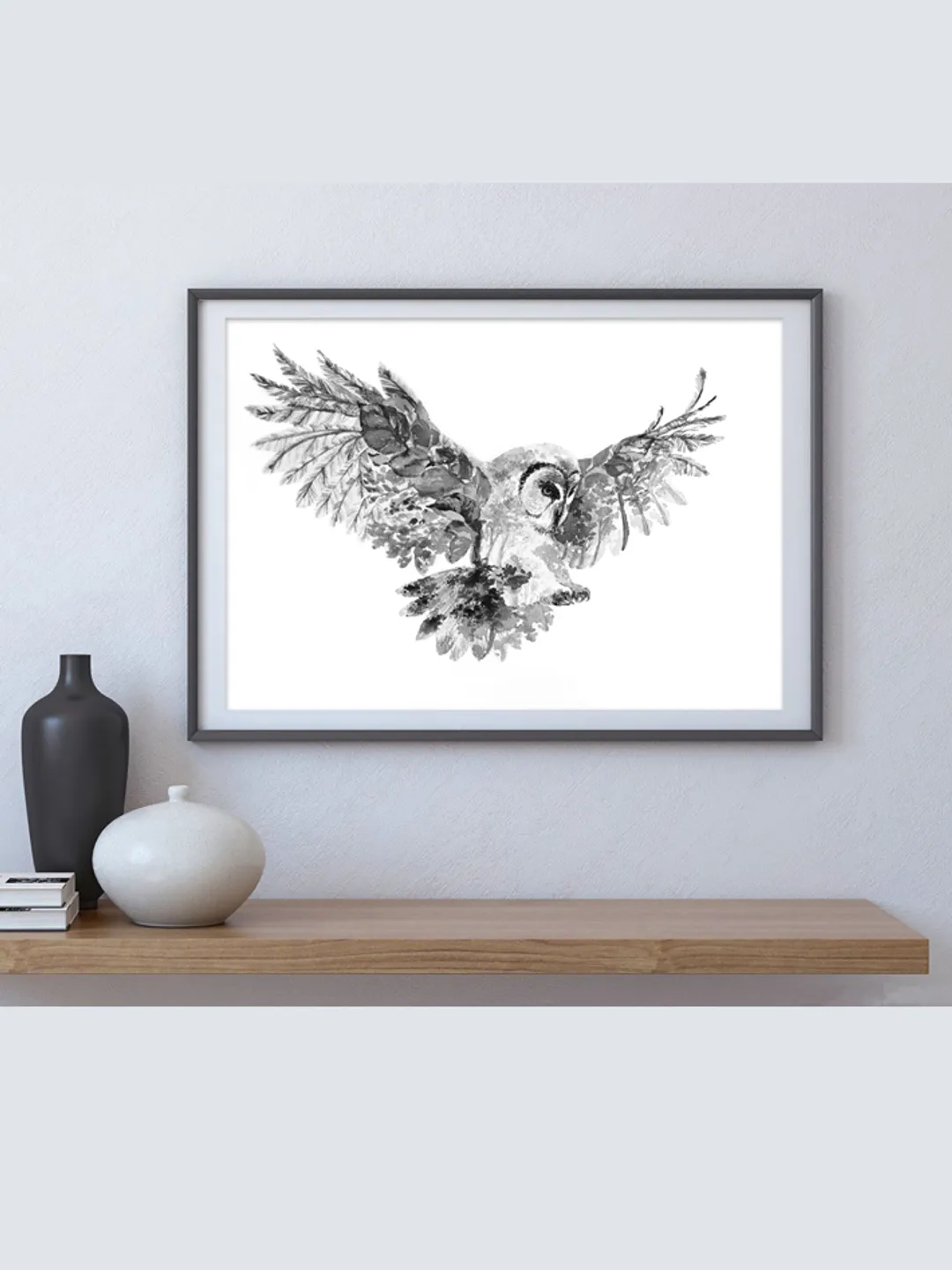 Owl Art Print, Printable Black&White Download, Watercolor Print, Wild Animal, Wall Decor, Prints Wall Art, Nature Eco