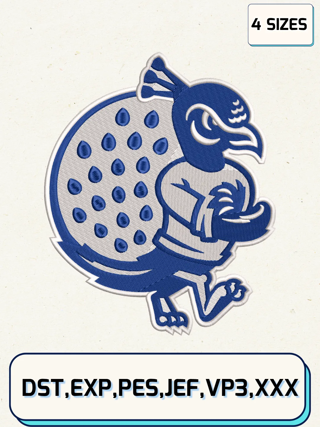 Saint Peter's Peacocks Secondary Logos Embroidery Design Files, NCAA Logos Embroidery Designs, Machine Embroidery Files, 4 Sizes