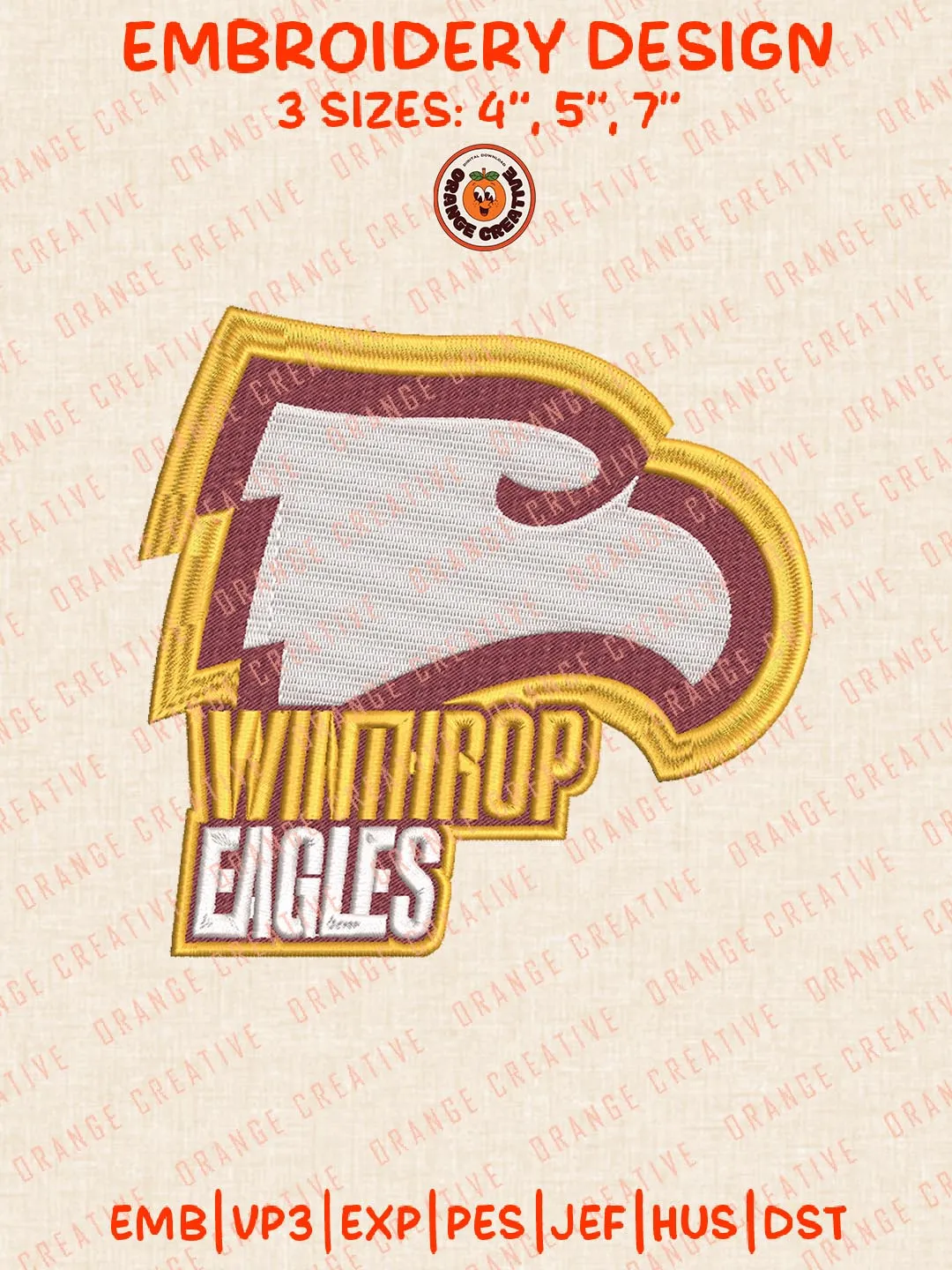 Winthrop Eagles Embroidery Design, NCAA Logo Embroidery Design, Machine Embroidery Design File, 4 Sizes, Digital Download
