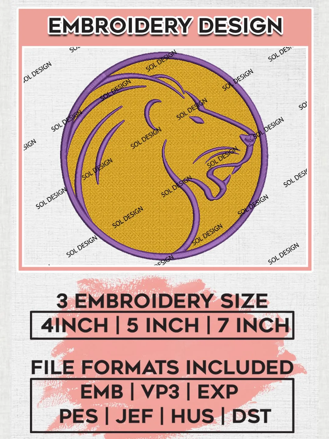 NCAA North Alabama Lions Team Head Mascot Logo Embroidery Design Files, NCAA North Alabama Lions Machine Embroidery, NCAA Teams, 3 sizes, NCAA Machine embroidery designs, Digital Download