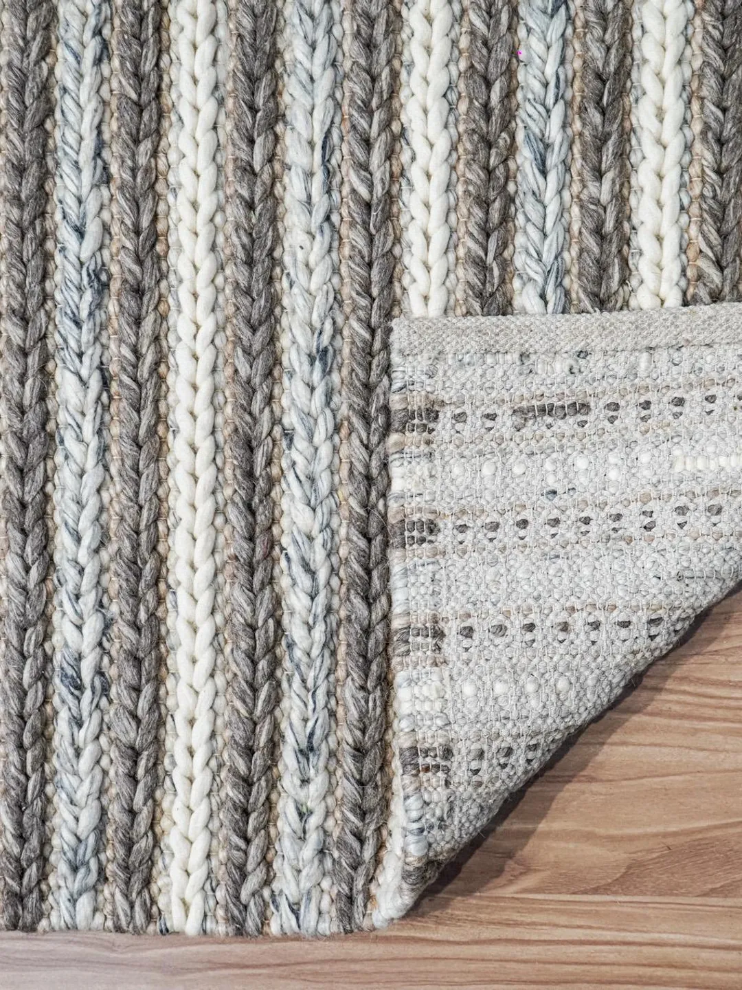 Hand woven Multi Pattern Scandinavian Chunky Knitted Rug - Brown, Grey ...