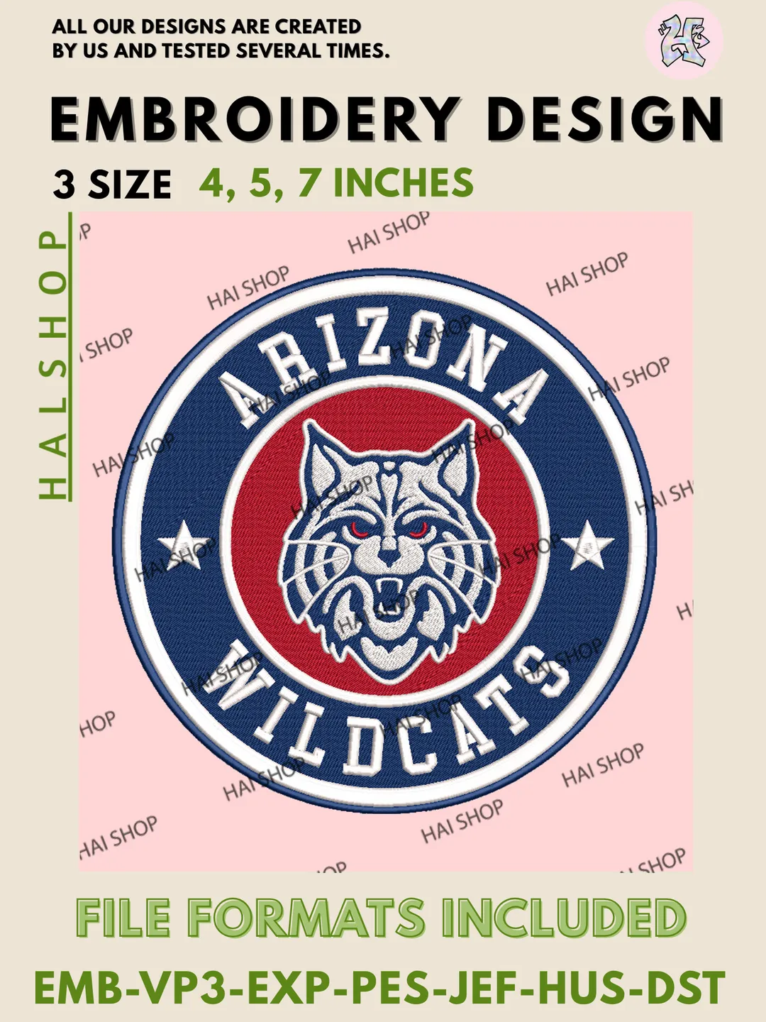 NCAA Arizona Wildcats Team Mascot Logo Machine Embroidery Design Files, University of Arizona Wildcats College Team Logo Embroidery, NCAA Machine Embroidery Designs, Digital Download