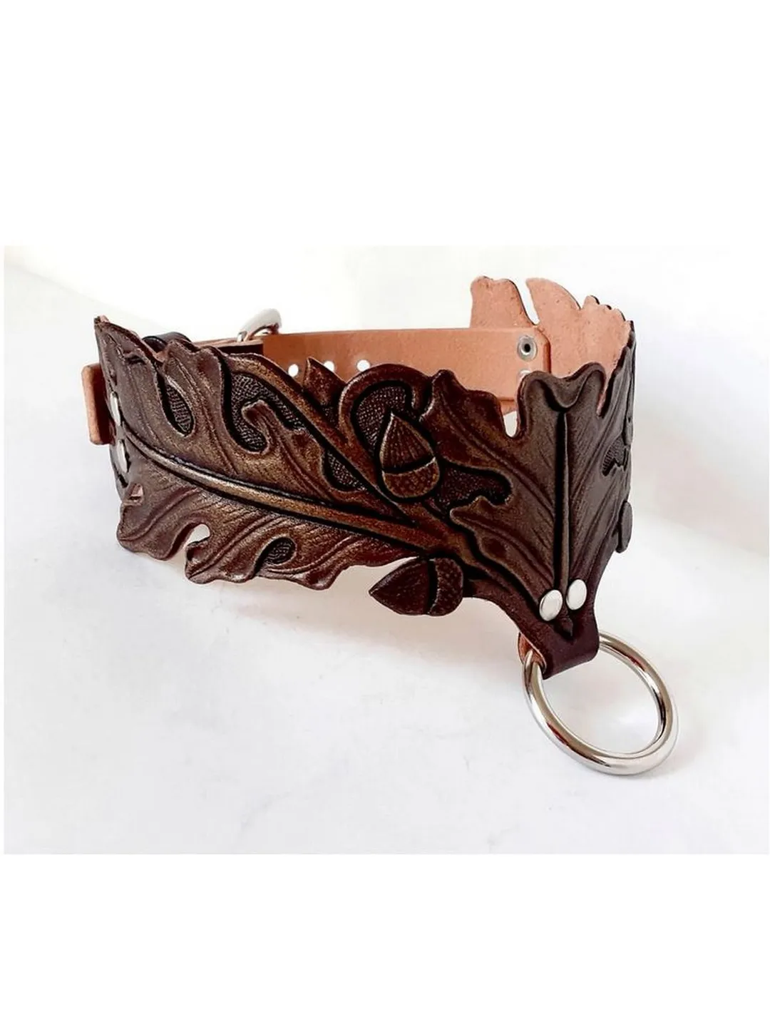 Personalized luxury bdsm day collar for women Submissive bondage choker oak leaves