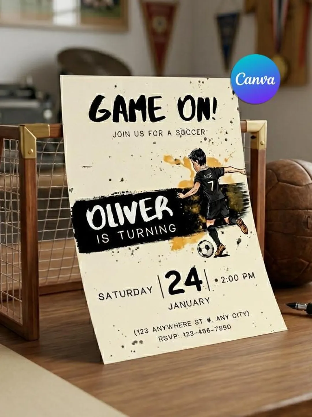 Soccer Birthday Invitation Template, Editable Canva Soccer Party Invite, Football Birthday Invitation, Boys Birthday Party, Instant Download