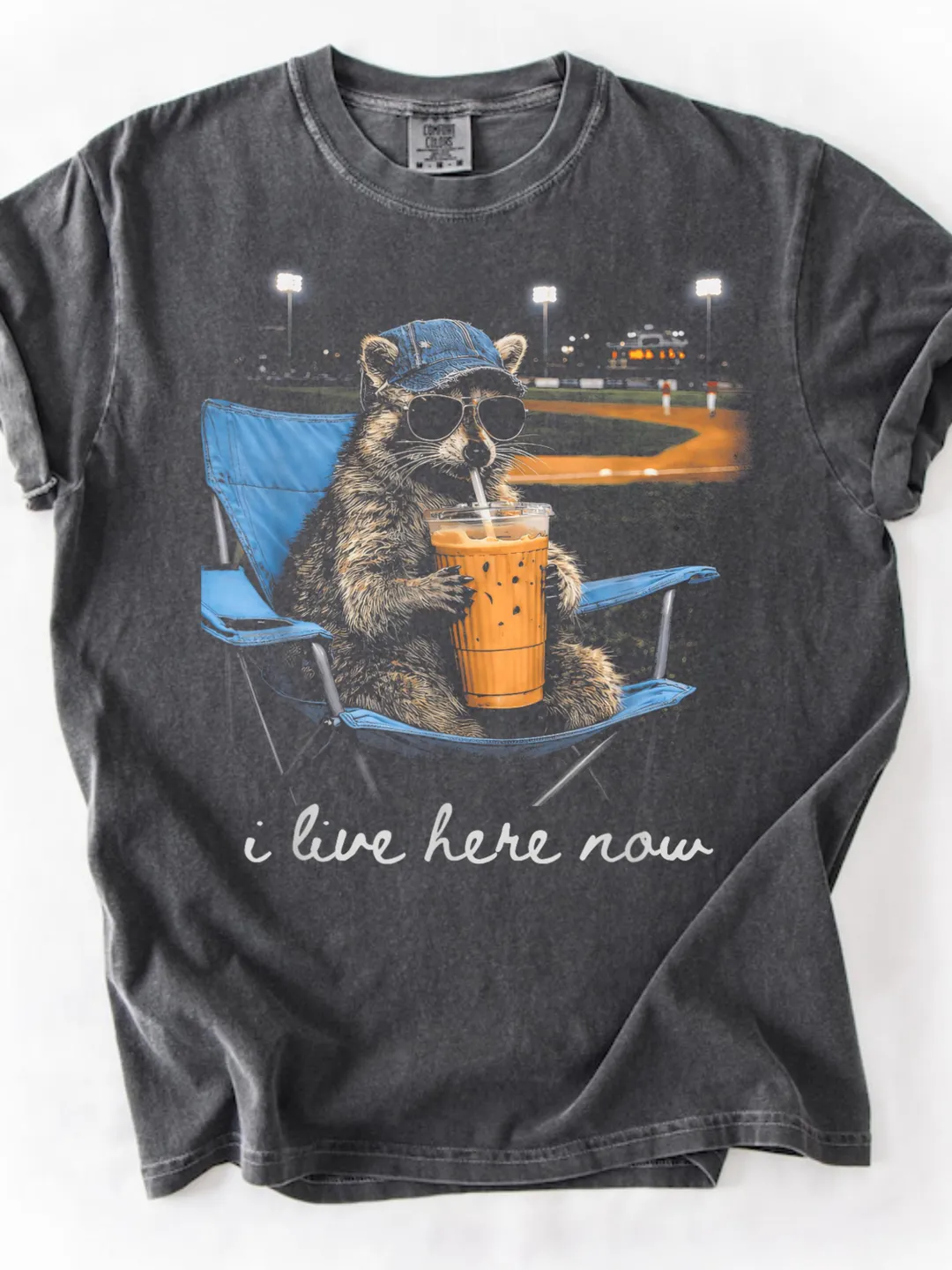 Comfort Colors 1717 Raccoon Baseball Game Drink T-Shirt – Heavyweight Cotton Tee