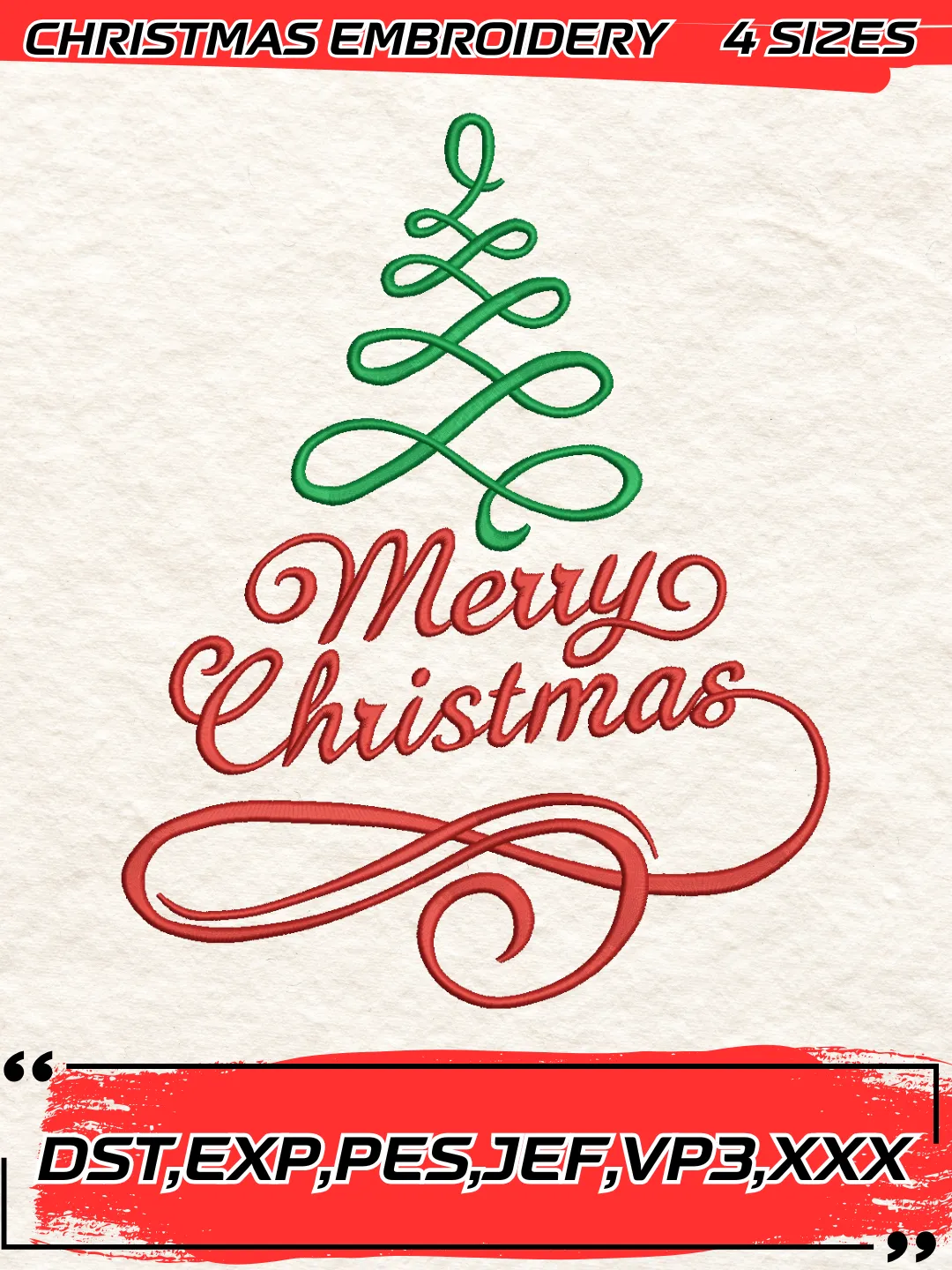 Merry Christmas Tree Embroidery Design,Christmas Embroidery Design,4 Sizes, Digital Download