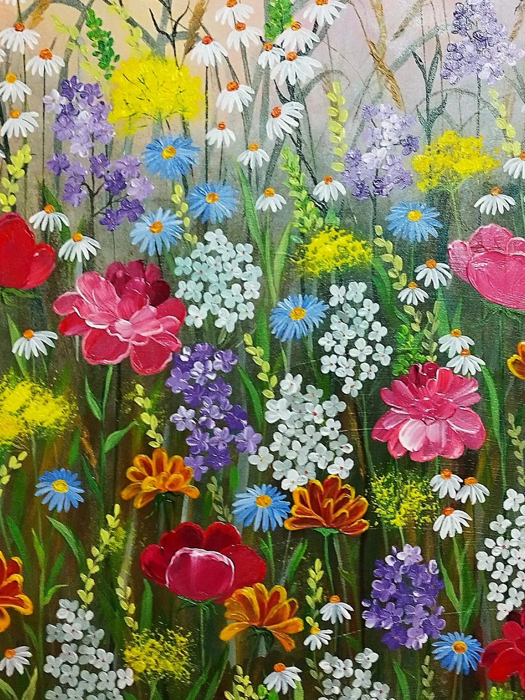 Flower landscape acrylic painting Wildflowers art impasto Summer