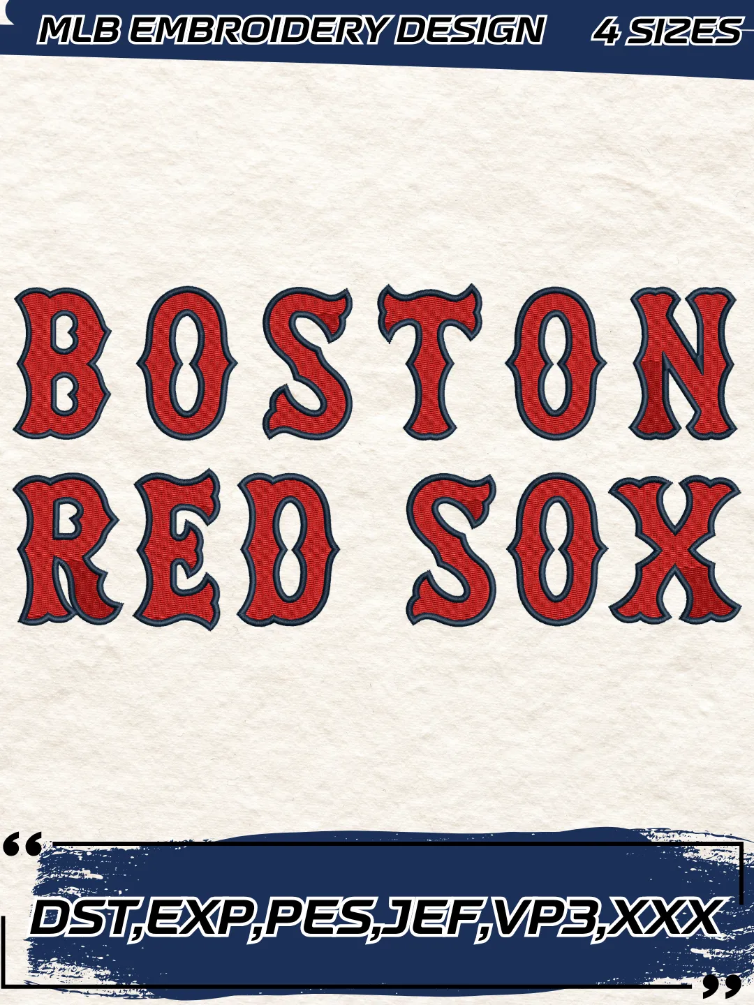Boston Baseball Embroidery Design - Wordmark Logo - Machine Embroidery File