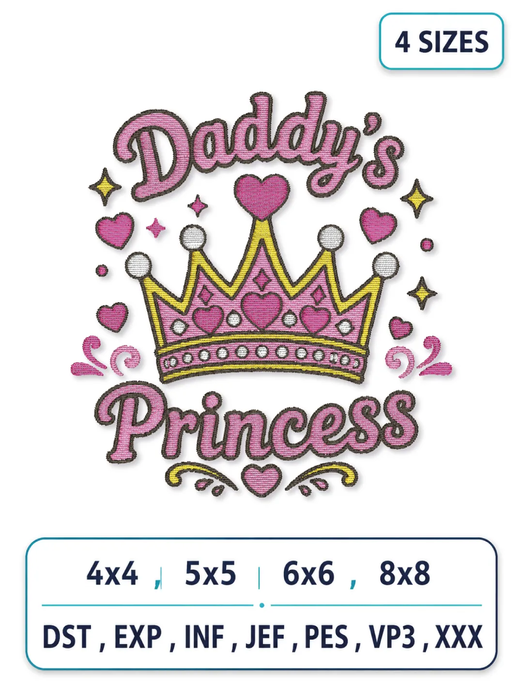 Daddy’s Princess Crown Embroidery Design – 4 Sizes