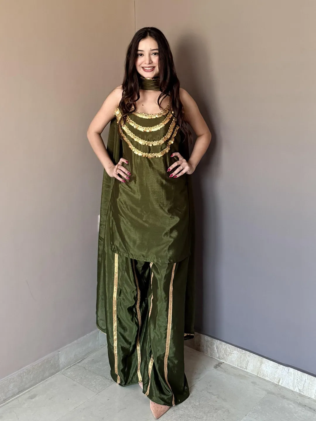 Chinon Kurti Set with Dupatta Indian Ethnic Suit for Women Festive Party Wear Salwar Set Ready to Wear Outfit
