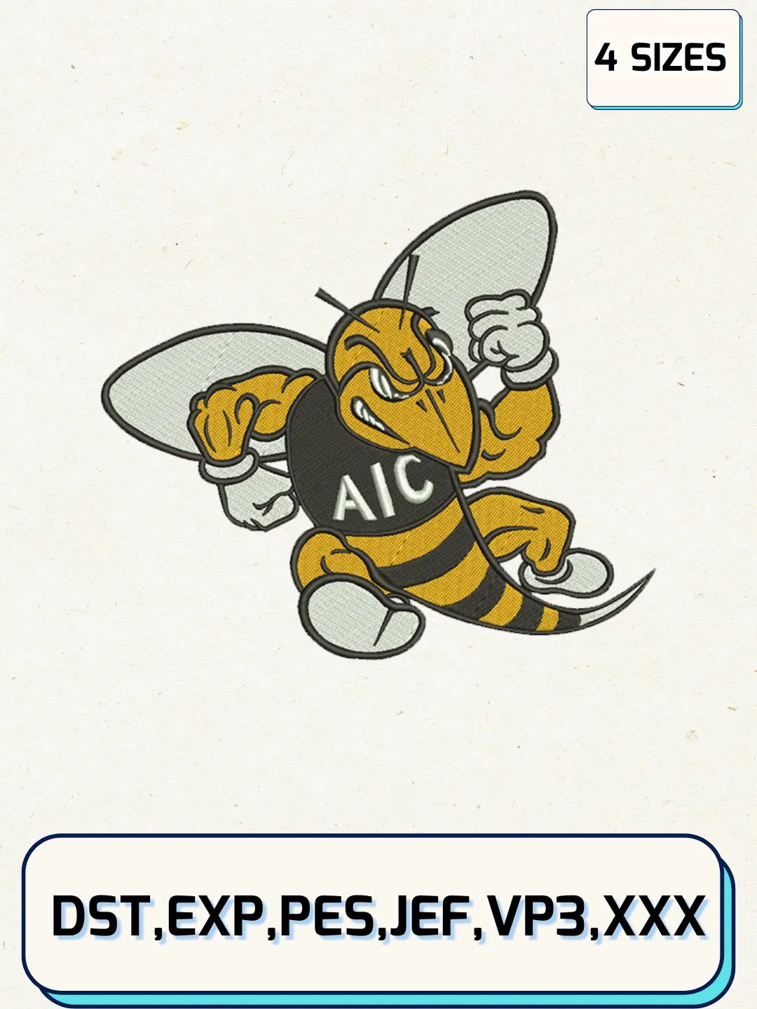 AIC Yellow Jackets Embroidery Design Files, NCAA Logos Embroidery Designs, Machine Embroidery Files, 4 Sizes