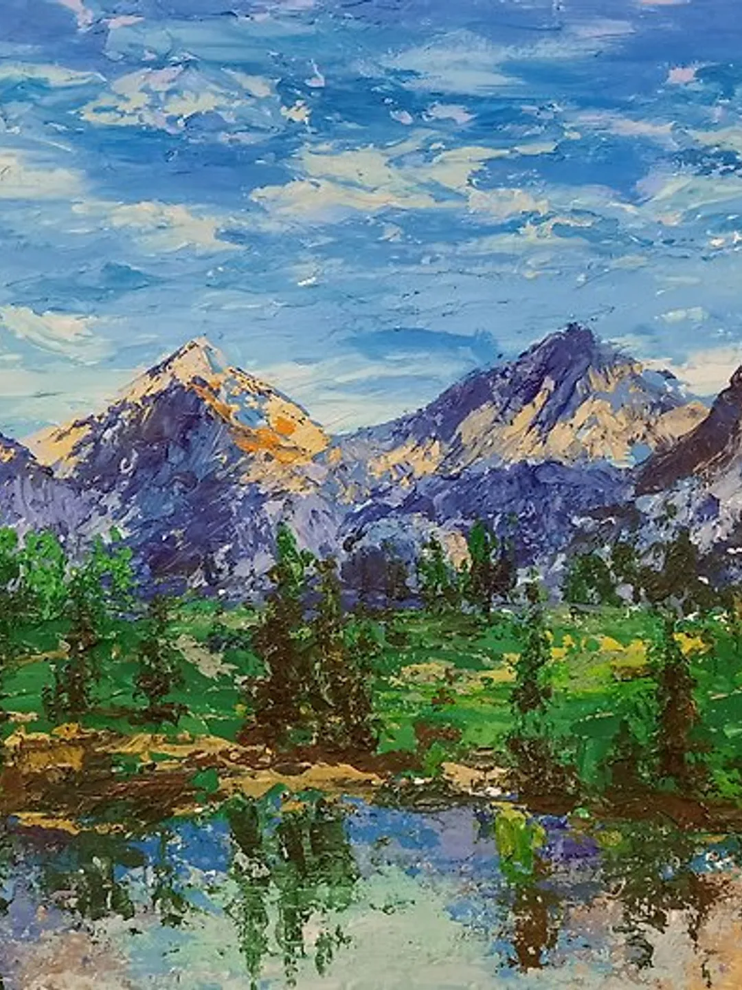 Lake painting Original acrylic painting Mountain landscape Impasto painting