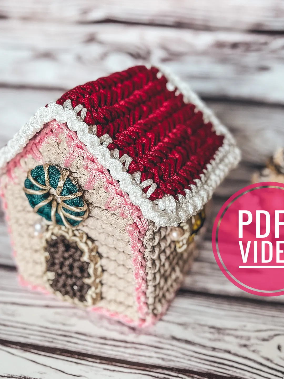 Gingerbread house crochet pattern PDF, basket with lid, Christmas ornament, hanging decoration digital instant download