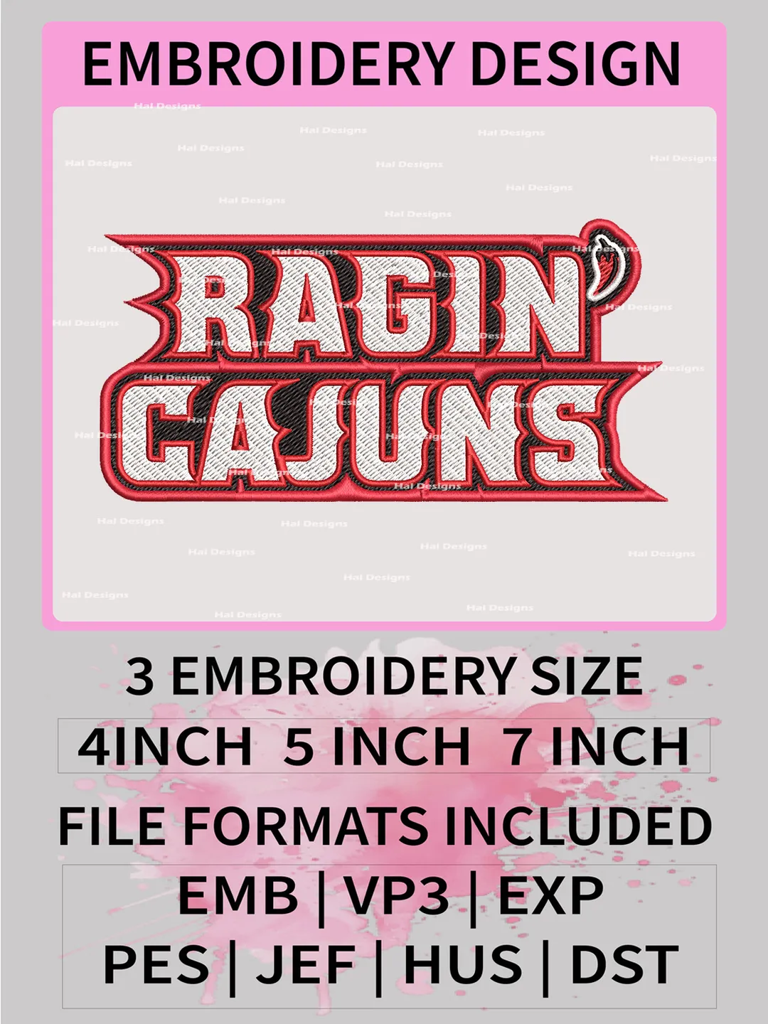 NCAA Louisiana Ragin' Cajuns Embroidery File, 3 Sizes, 6 Formats, NCAA Machine Embroidery Design, NCAA Logo, NCAA Teams