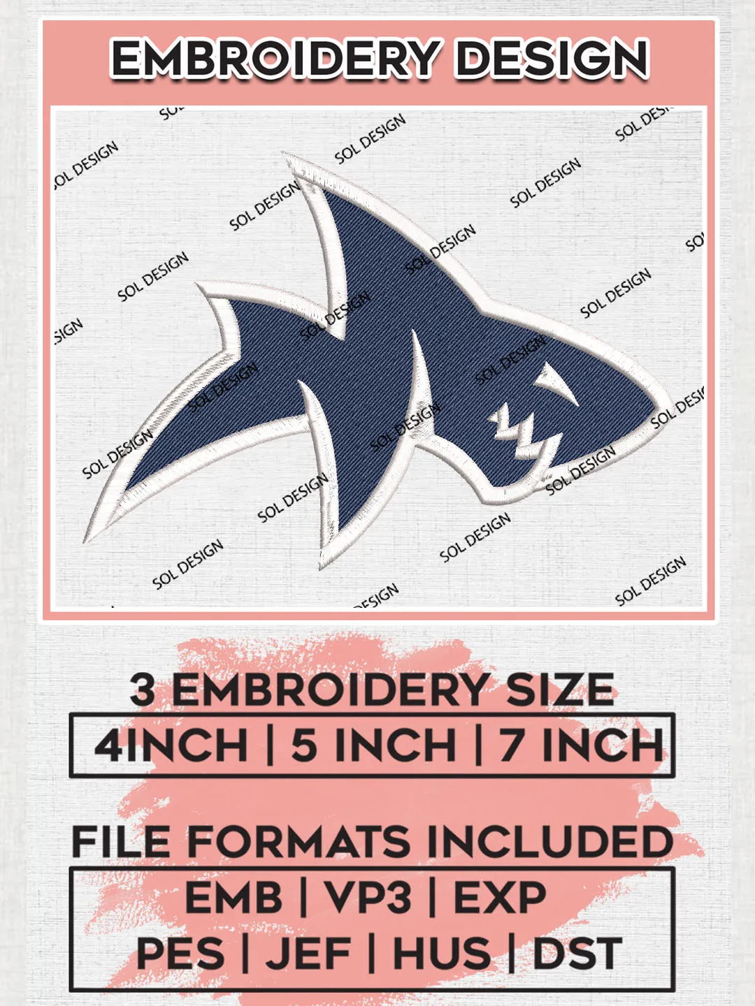 NCAA Ole Miss Rebels Team Shark Mascot Logo Embroidery Design Files, NCAA Ole Miss Rebels Machine Embroidery, NCAA Teams, 3 sizes, NCAA Machine embroidery designs, Digital Download