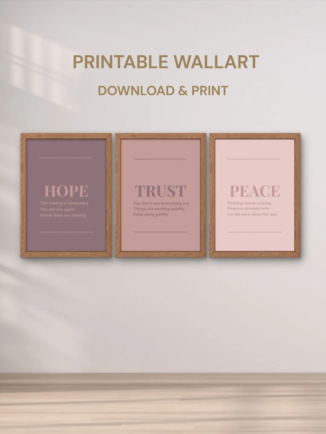 Hope Trust Peace Printable Wallart Set of 3, Mental Health Wall Art, Emotional healing typography Print, Digital Download