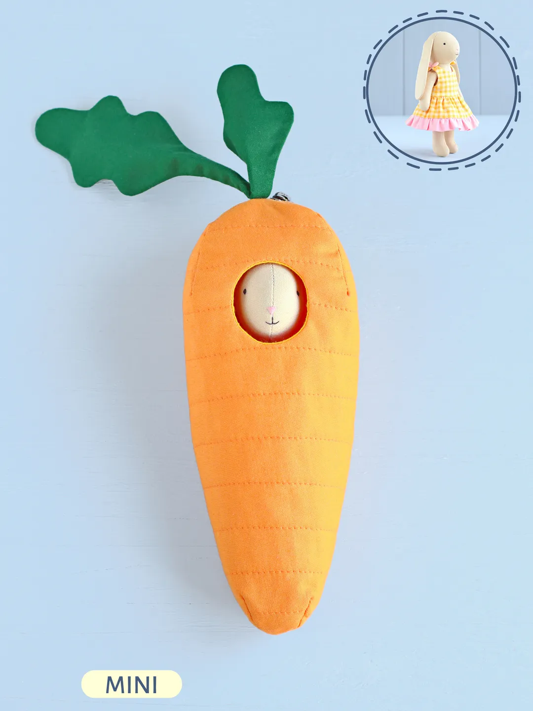2 PDF Mini Bunny in Sundress and Carrot Pouch Sewing Patterns Bundle