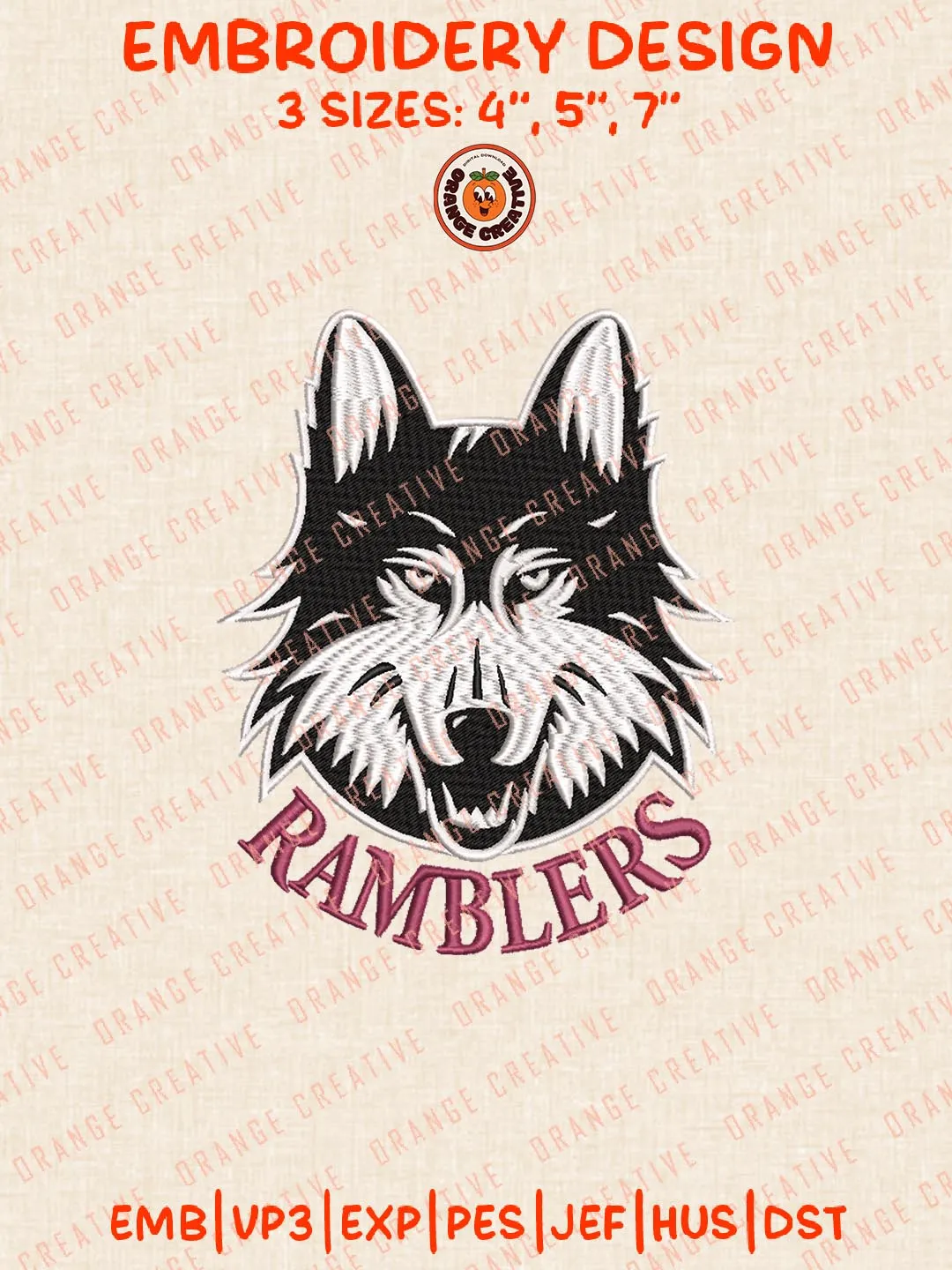 Ramblers Mascot Logo Embroidery Design Files, NCAA Logos Embroidery Designs, NCAA Loyola Chicago Ramblers Machine Embroidery Files, 3 Sizes, Custom Sizes, Instant Download
