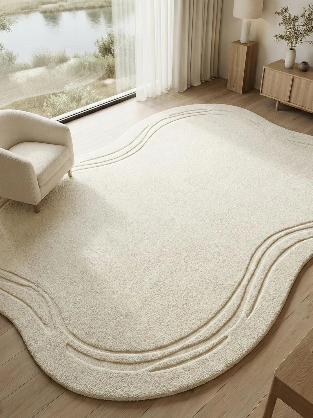 Hand Tufted Wool Abstract Rug, Irregular Modern Neutral Area Carpet