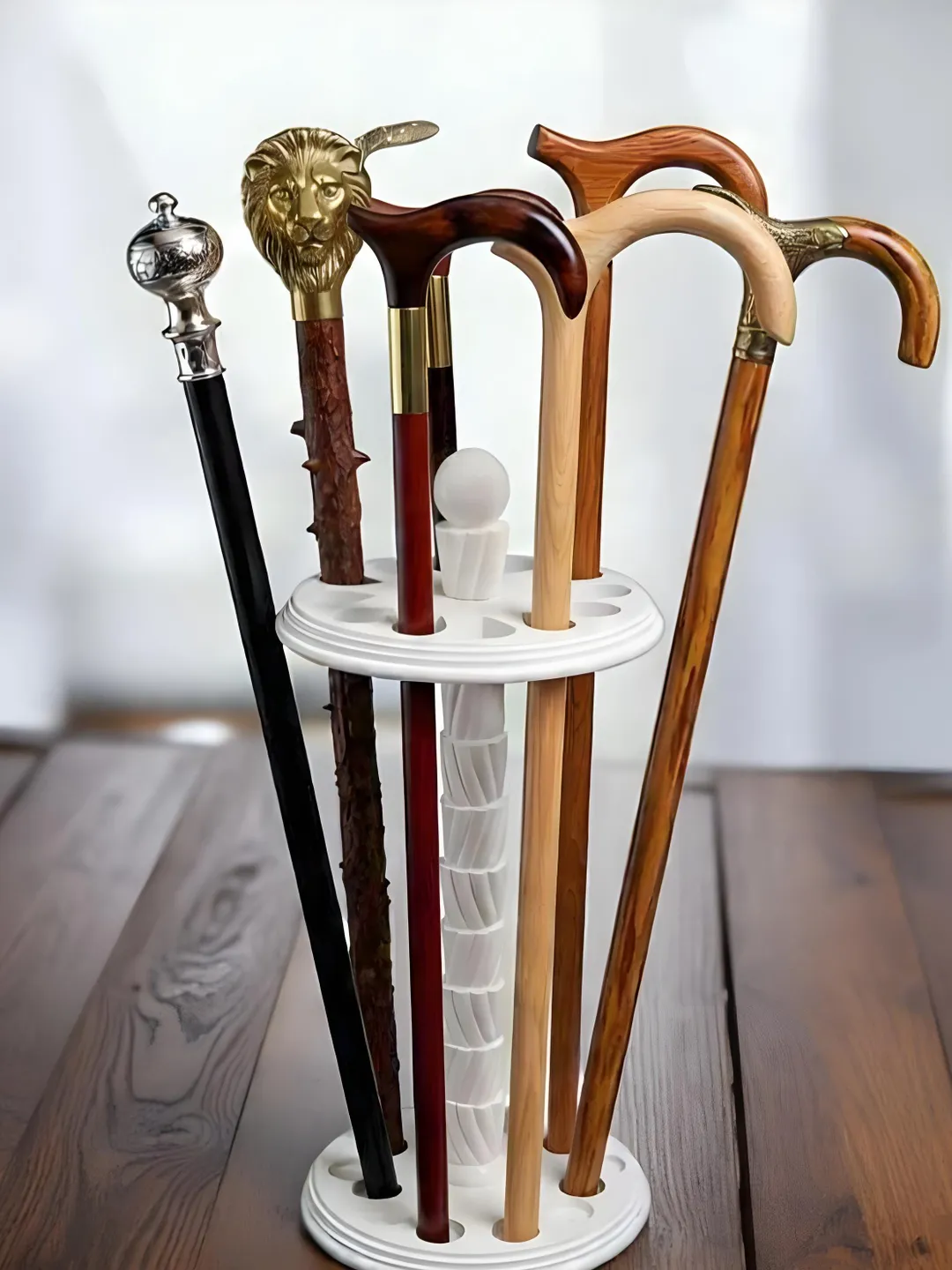 12-Hole Wooden Cane & Pool Cue Holder – Elegant Display Stand for Home ...