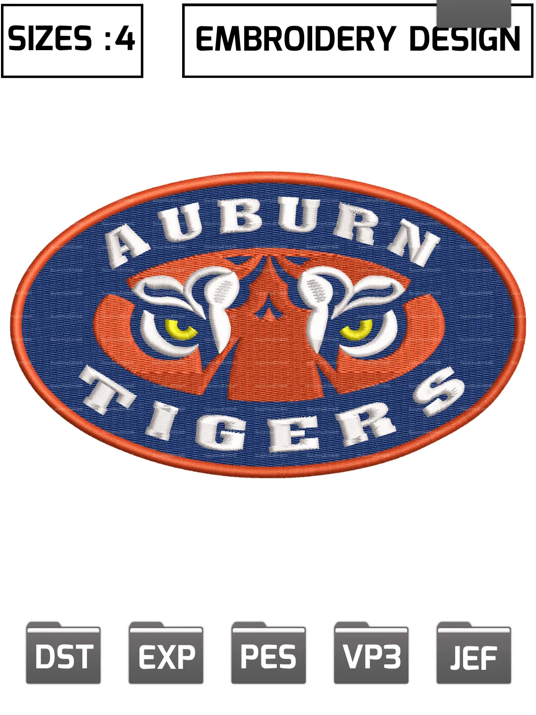 Auburn Tigers Secondary Logo Embroidery Design,NCAA Logos Embroidery Design,NCAA Teams, Machine Embroidery Design File,4 Sizes, Digital Download